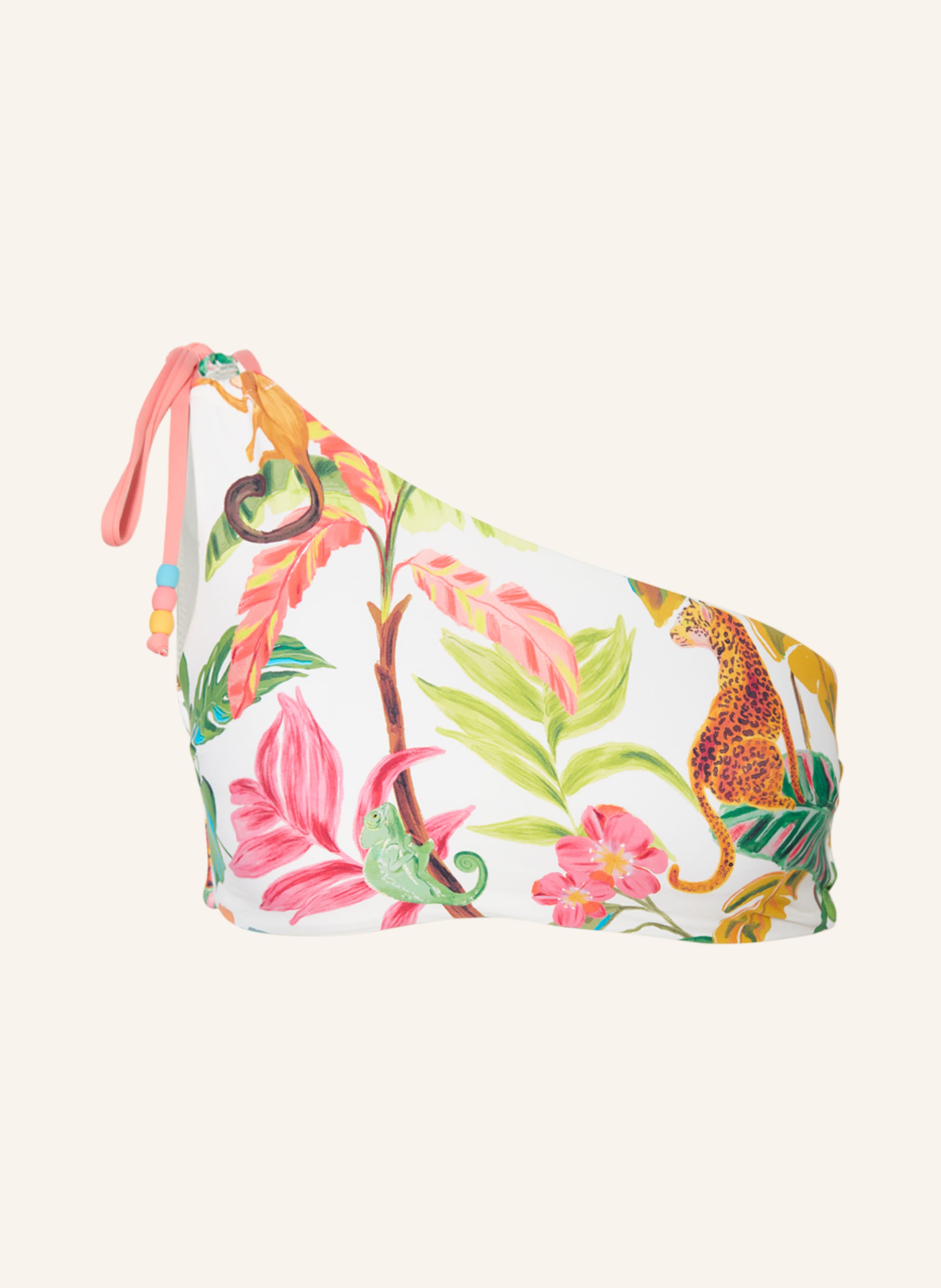 SEAFOLLY One Shoulder Bikini Top TROPICA in ecru pink grün