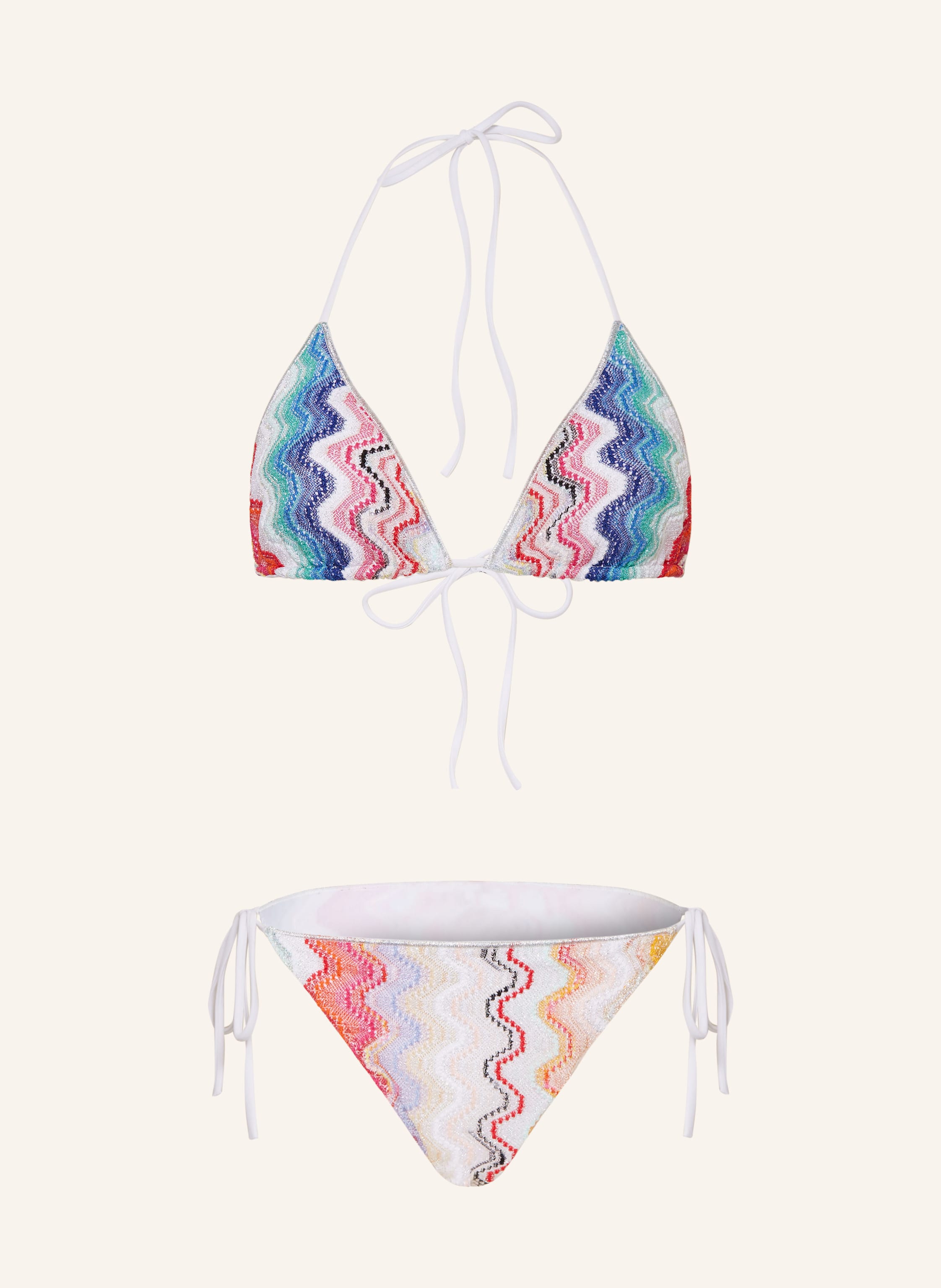 MISSONI Triangel Bikini mit Glitzergarn in weiss blau grün