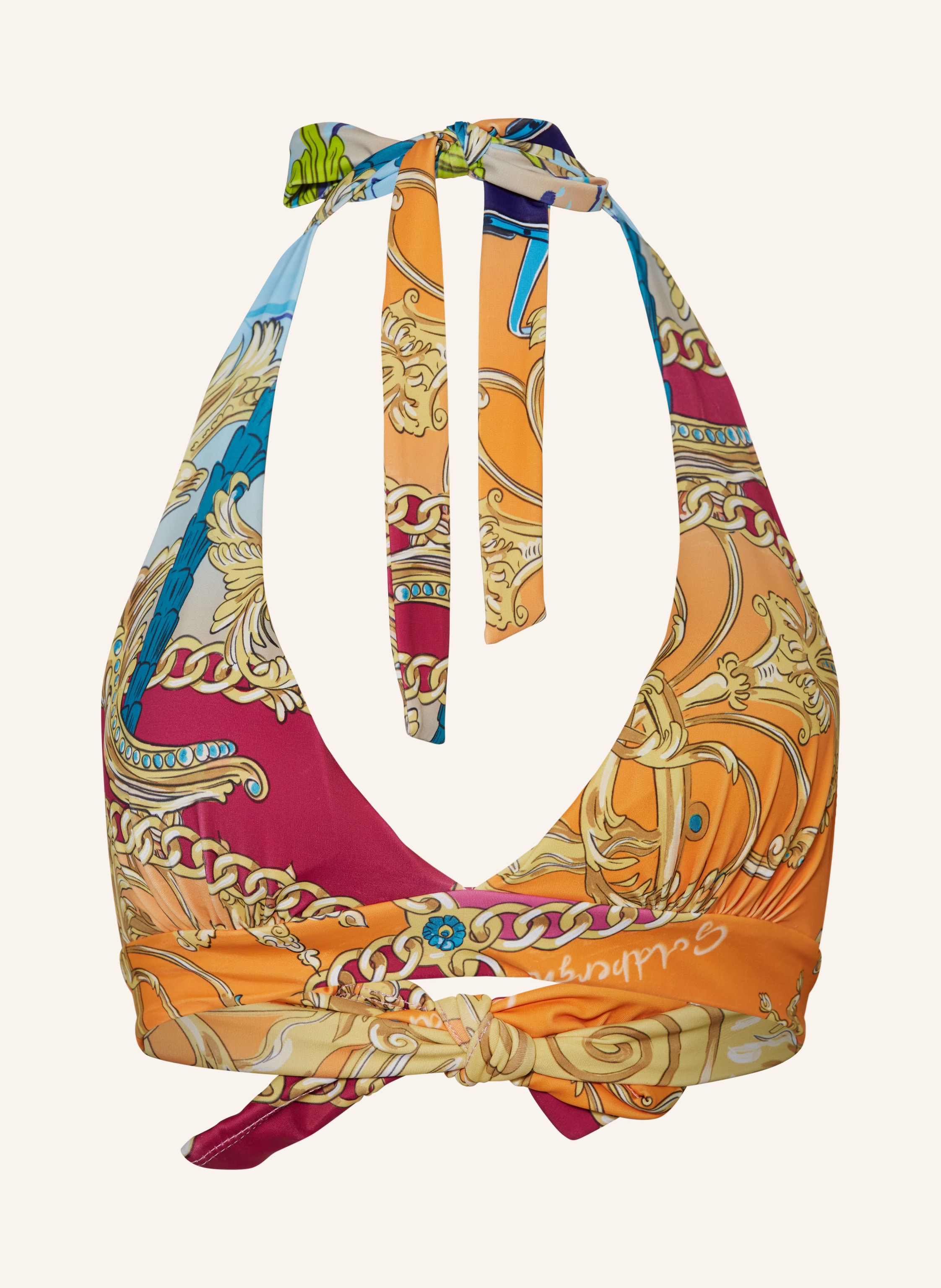 Goldbergh Neckholder Bikini Top Tan Miami In Orange Fuchsia Gold