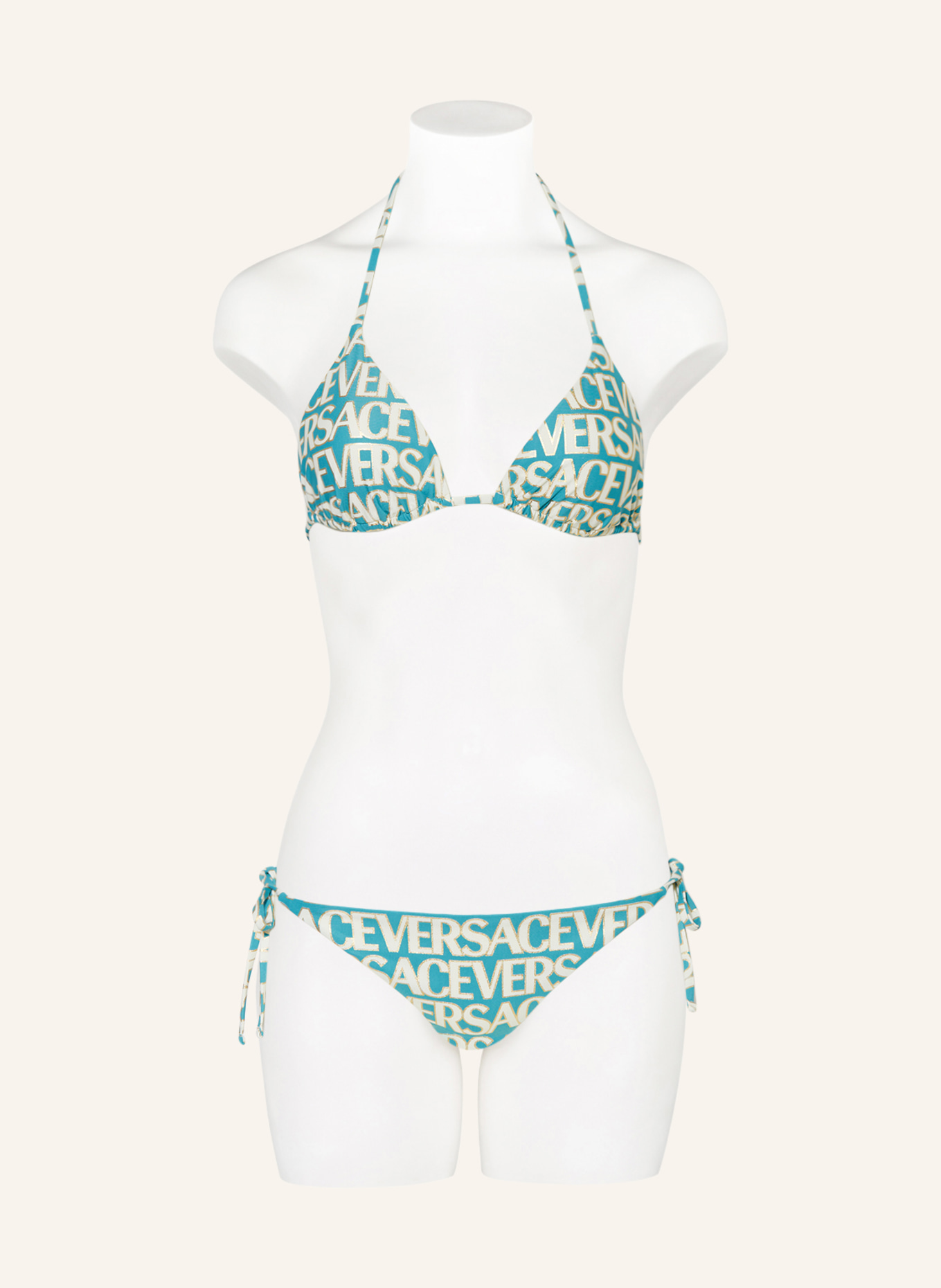 VERSACE Triangel Bikini Hose mit Glitzergarn in türkis ecru Breuninger