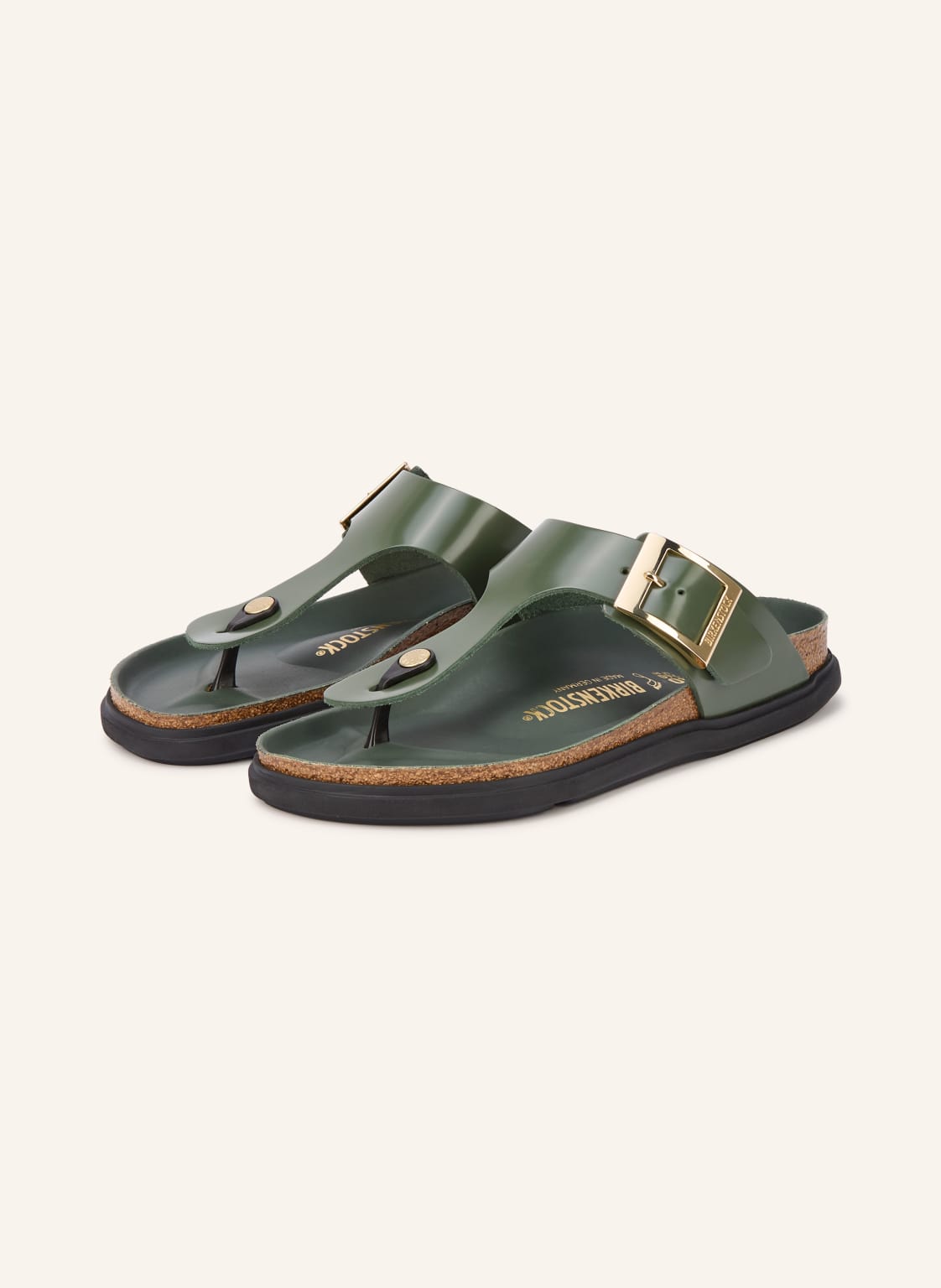 Produktový obrázek Birkenstock Birkenstock Žabky Na Podpatku Gizeh Droplet Buckle tmavě zelená / zlatá