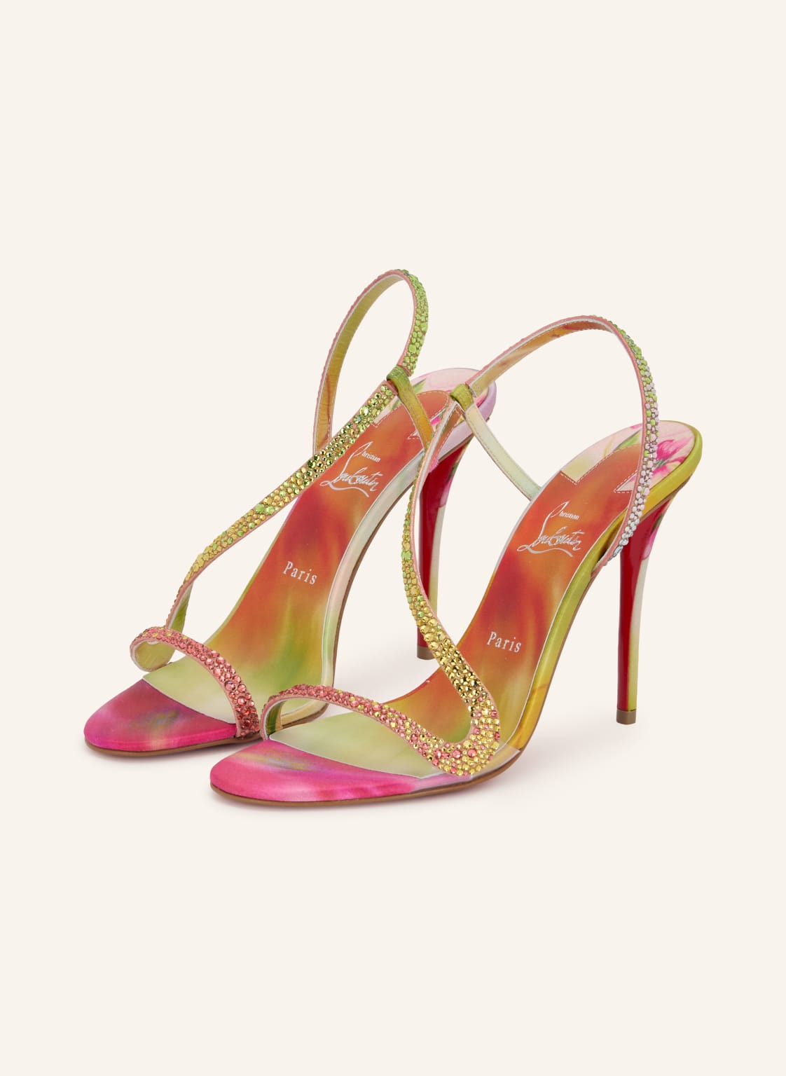Produktový obrázek Christian Louboutin Christian Louboutin Sandály Botanica 100 S Ozdobnými Kamínky světle zelená / růžová / žlutá