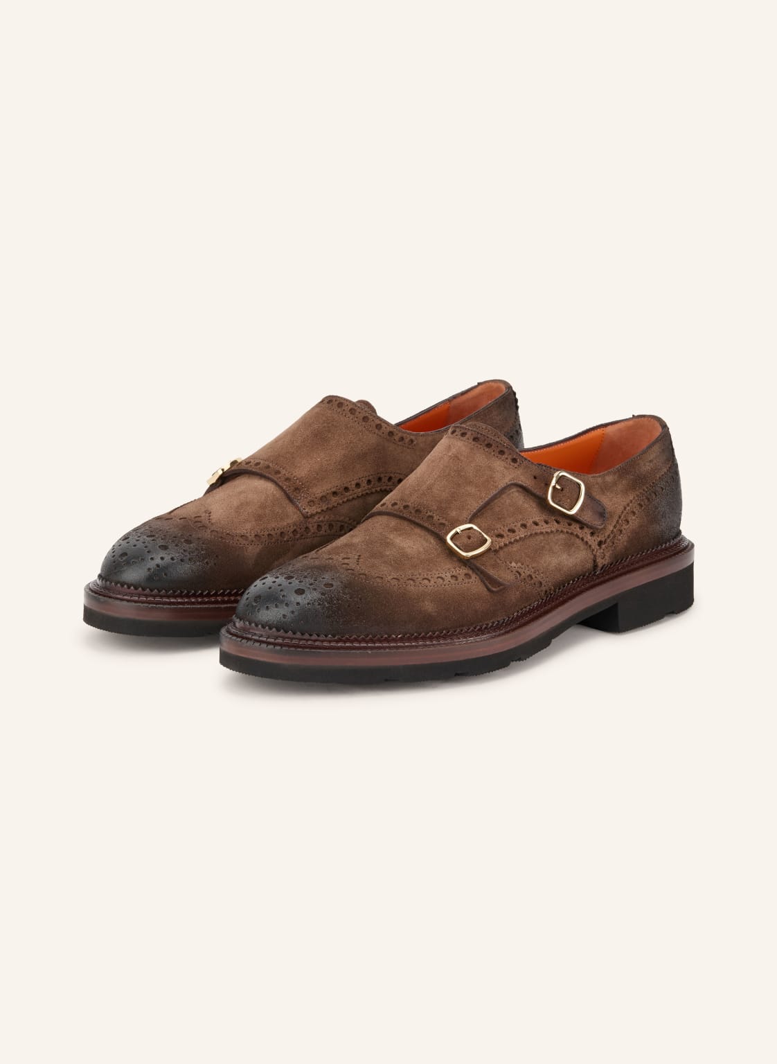 Produktový obrázek Santoni Santoni Double-Monks Kalamabuck tmavě hnědá / zlatá