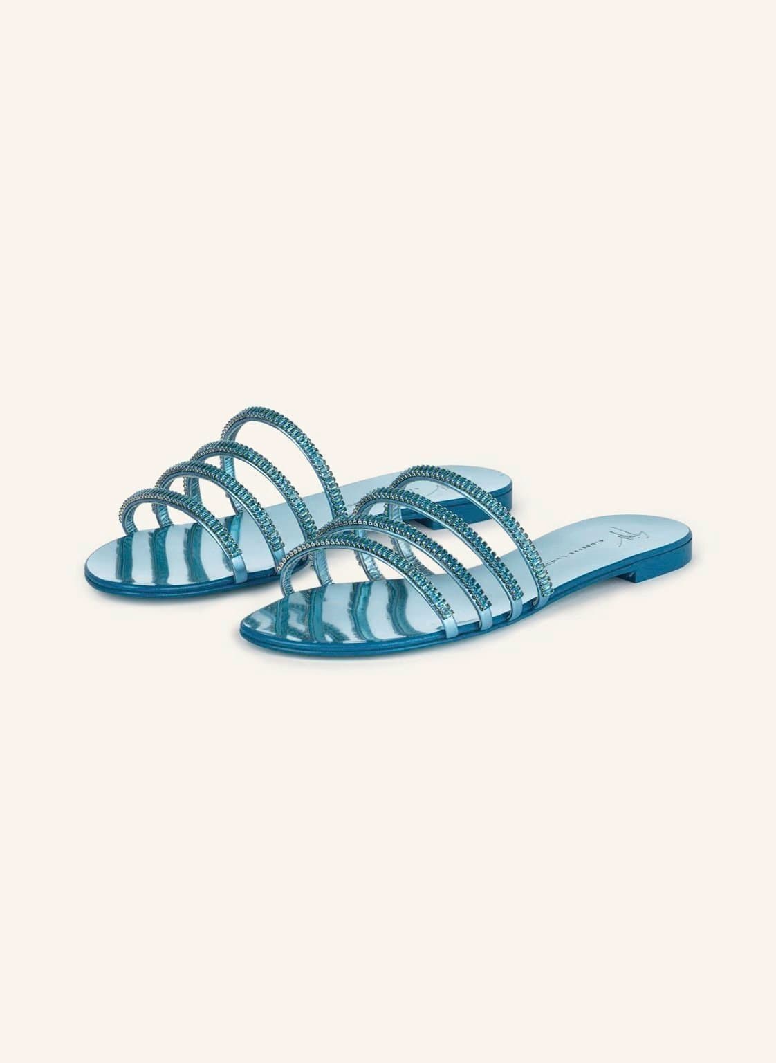 Image of Giuseppe Zanotti Design Pantoletten Nuvòroll Mit Schmucksteinbesatz blau