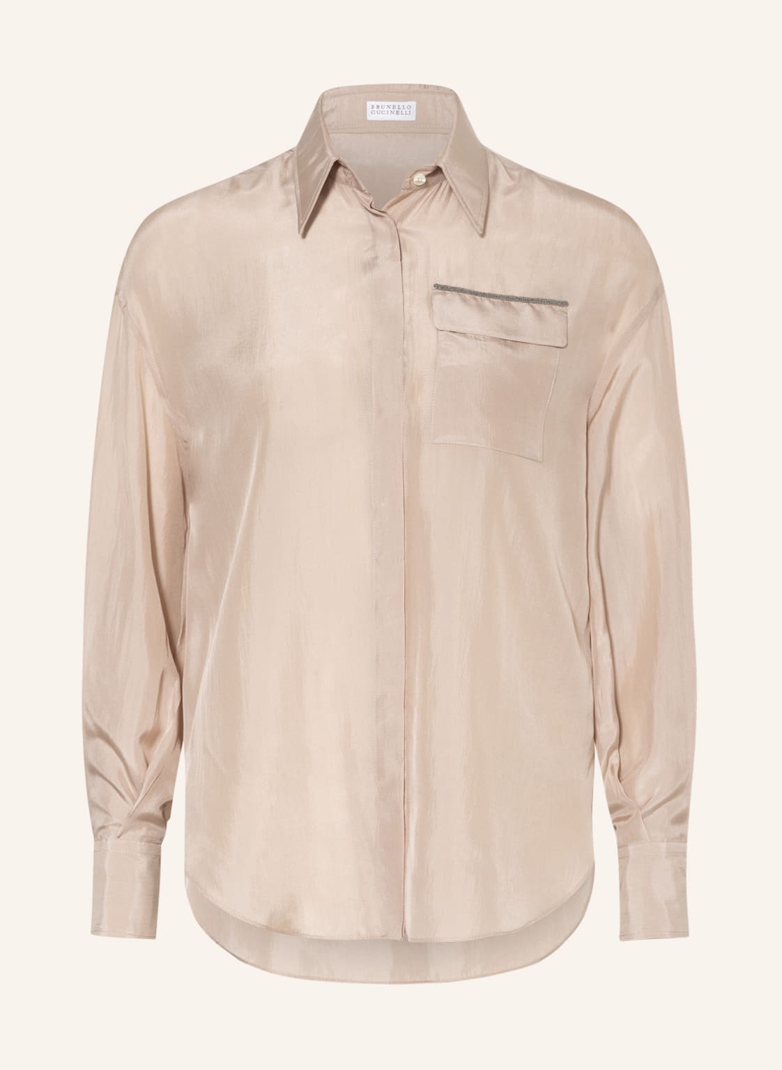 Image of Brunello Cucinelli Hemdbluse Aus Seide Mit Perlenbesatz rosa