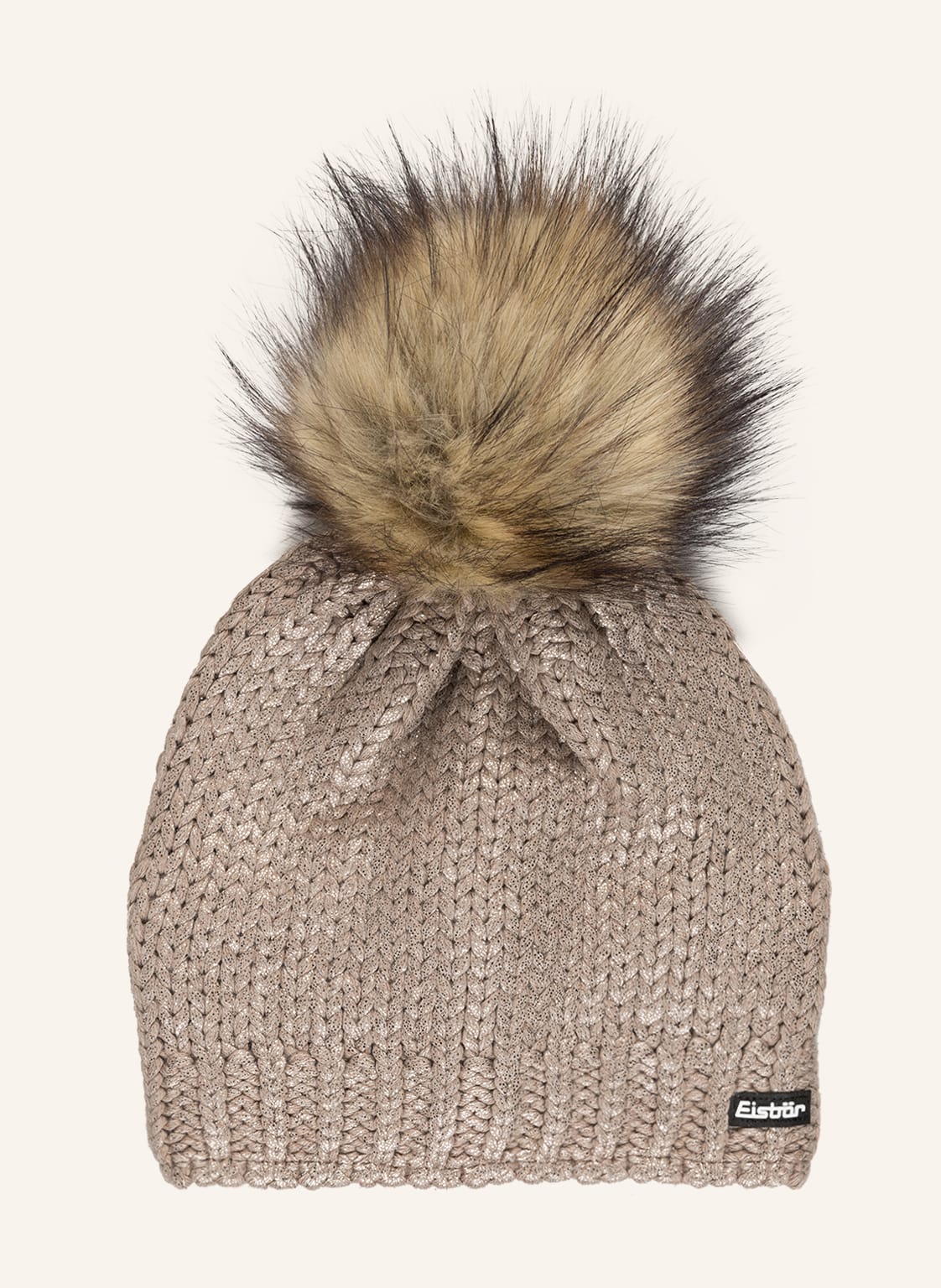 Image of Eisbär Mütze Folina Lux Mit Kunstfellbommel Und Glitzergarn beige