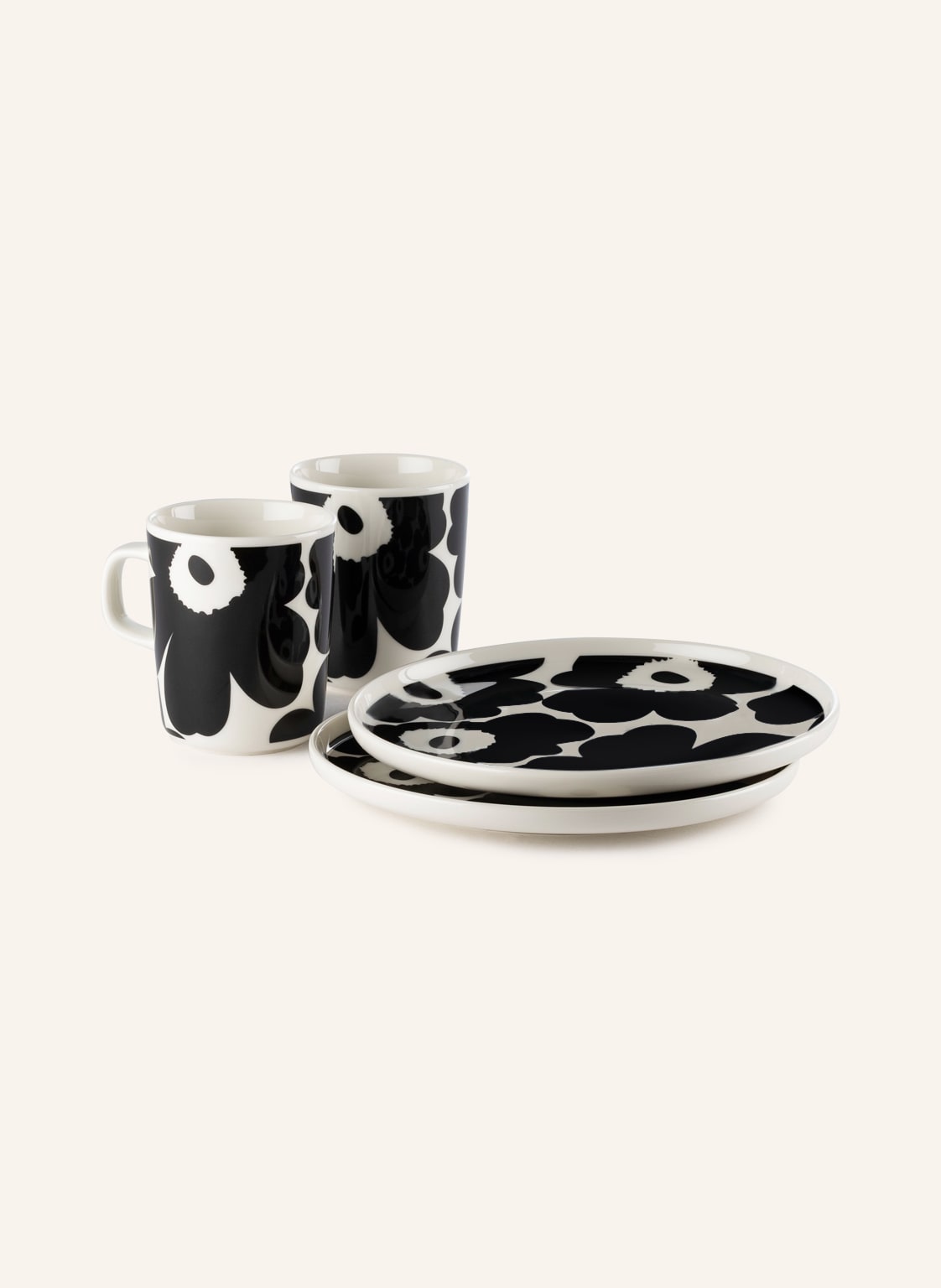 Image of Marimekko 4-Tlg. Frühstücksset Oiva/Unikko schwarz