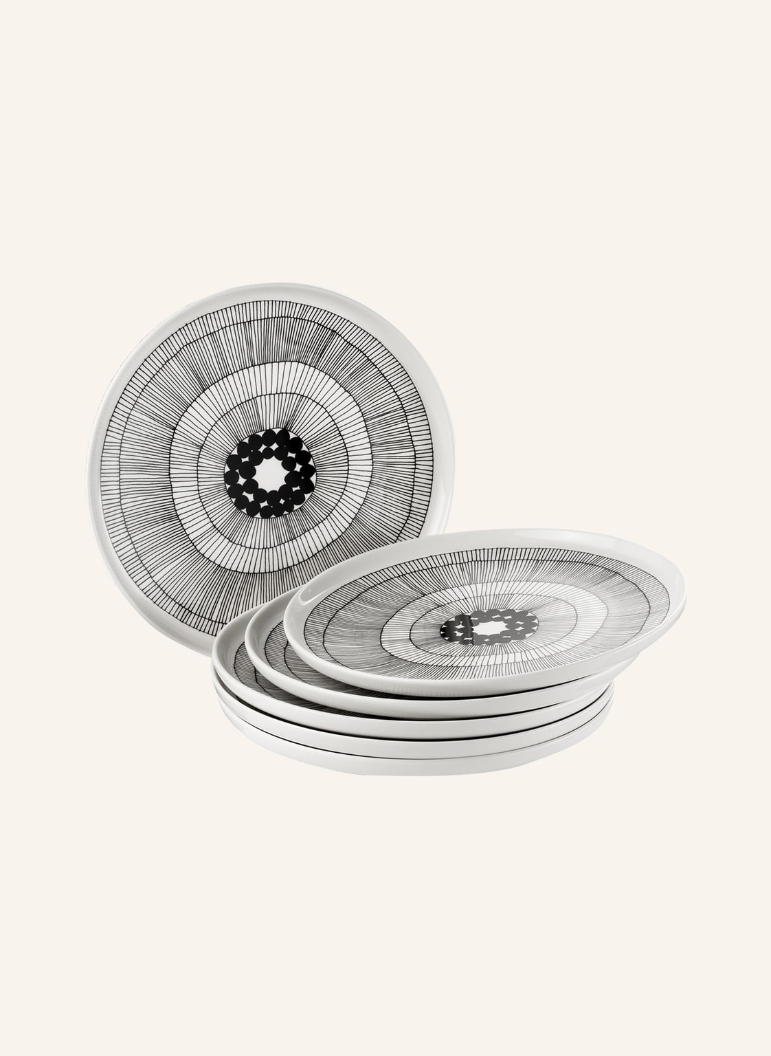 Image of Marimekko 6er-Set Speiseteller Oiva/Siirtolapuutarha schwarz