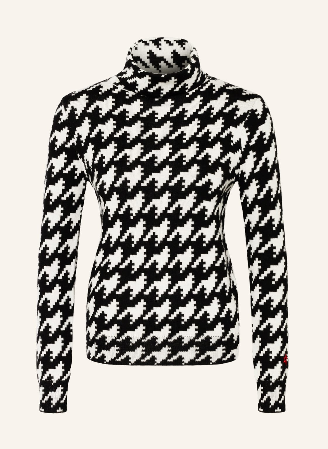 Image of Perfect Moment Rollkragenpullover Houndstooth Aus Merinowolle schwarz