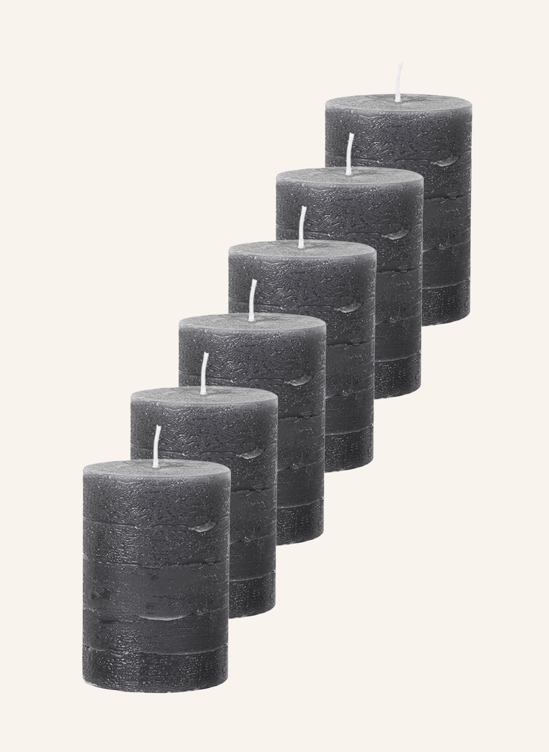 Image of Broste Copenhagen 6er-Set Kerzen Pillar grau