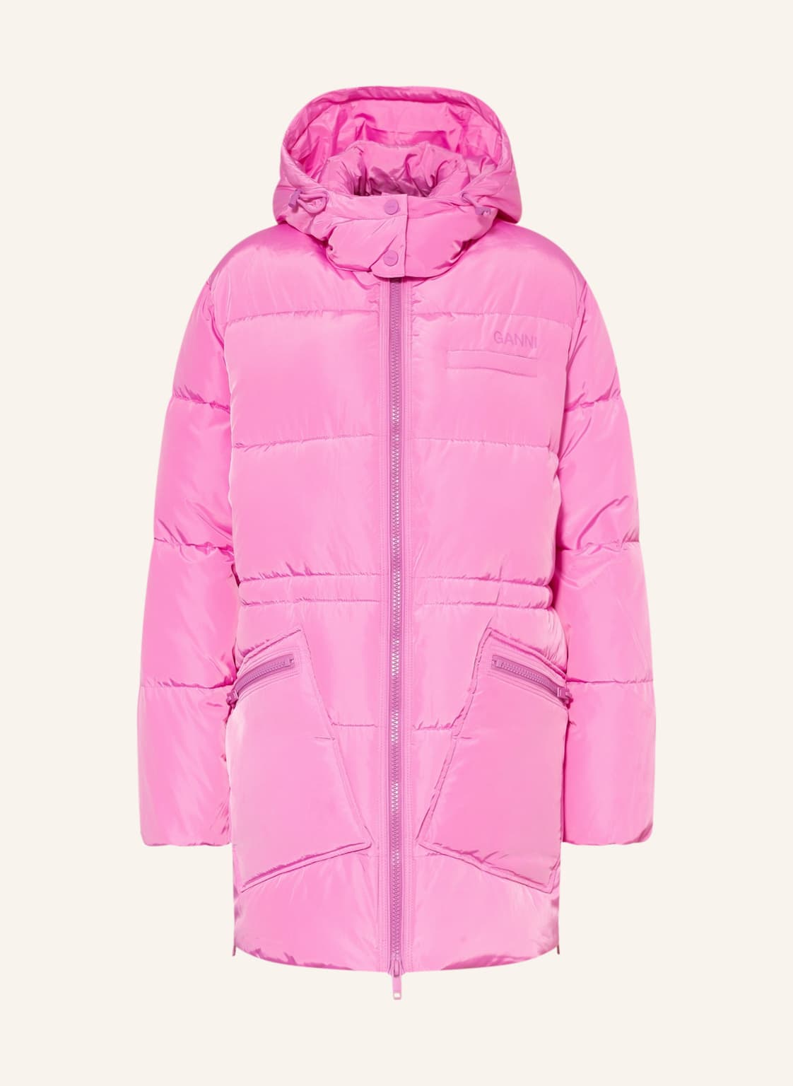 Image of Ganni Oversized-Steppjacke Mit Abnehmbarer Kapuze pink
