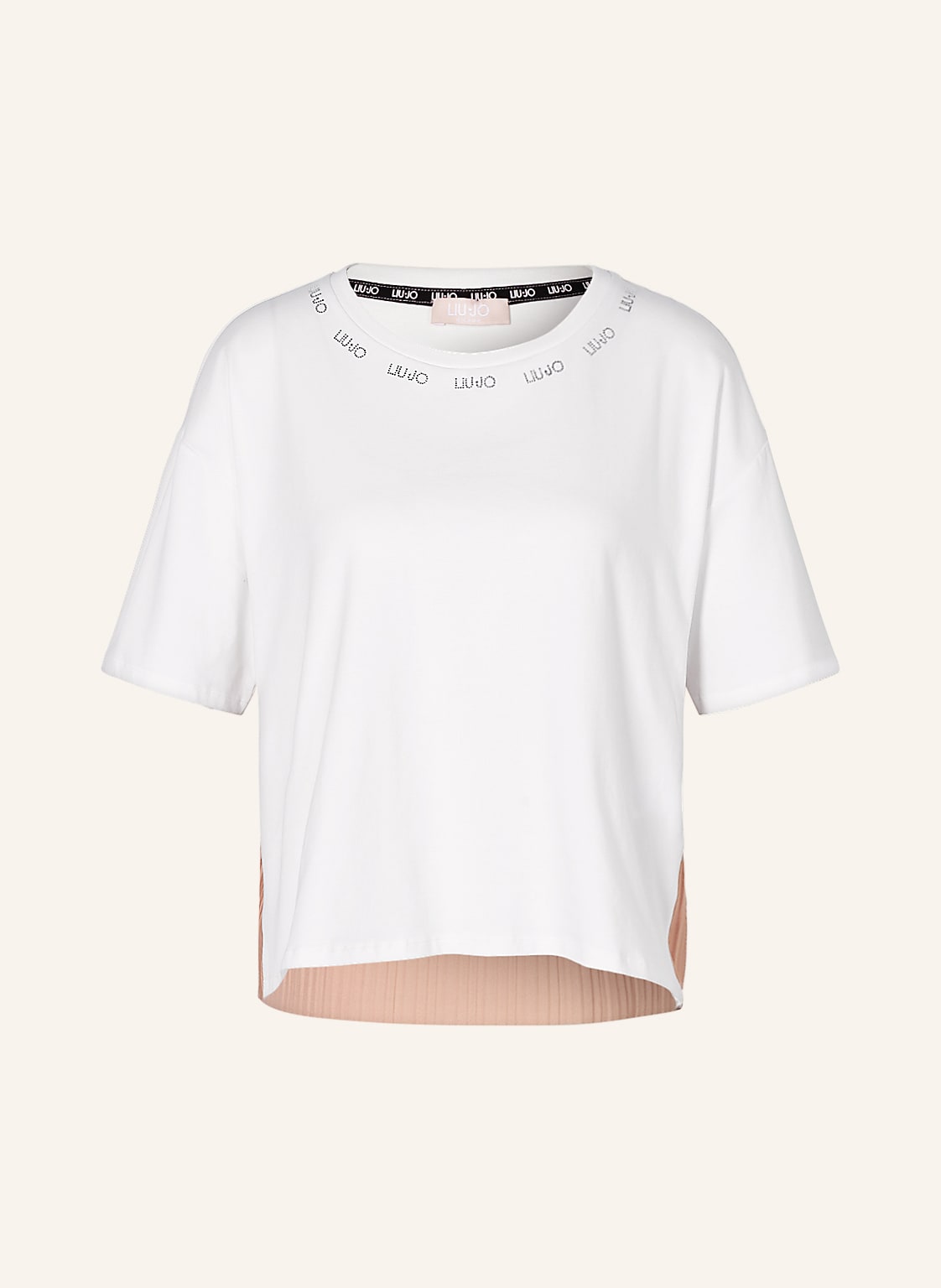 Image of Liu Jo T-Shirt Im Materialmix Mit Schmucksteinen weiss