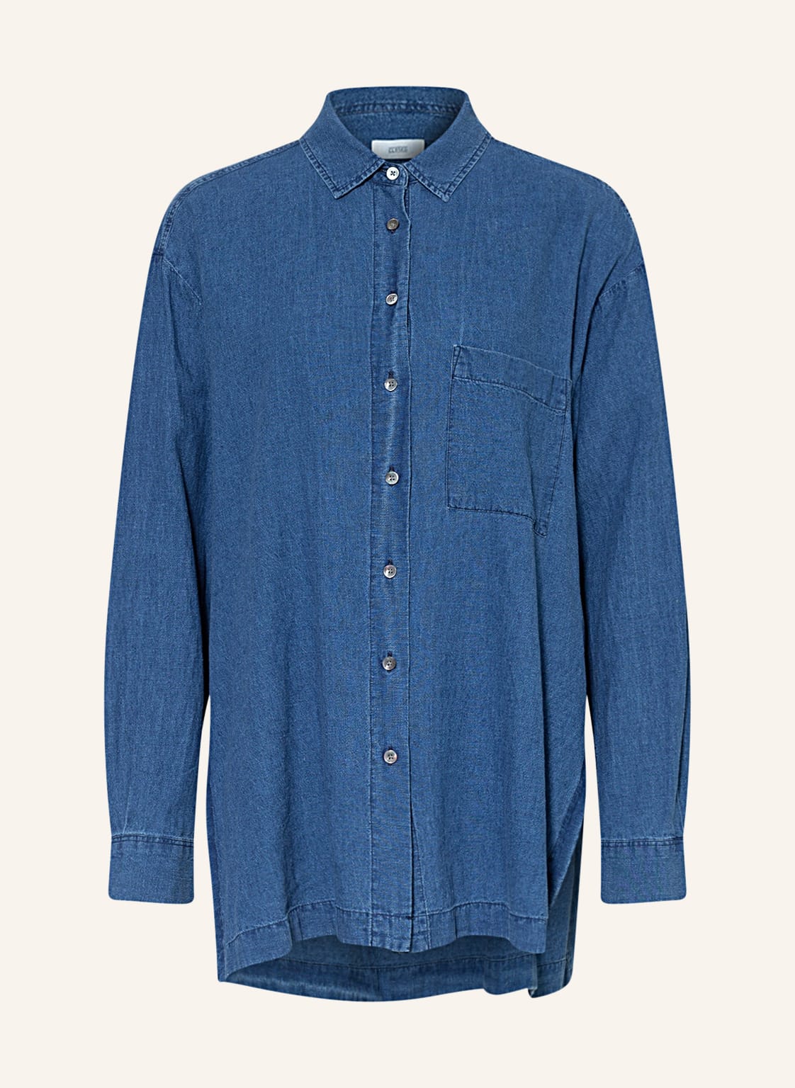 Image of Closed Hemdbluse In Jeansoptik Mit Leinen blau