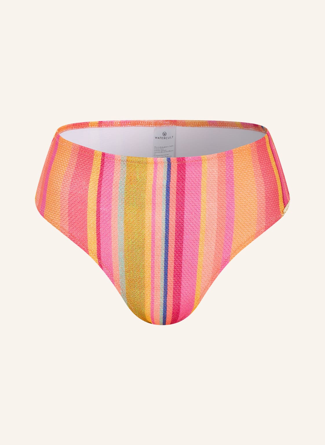 Image of Watercult High-Waist-Bikini-Hose Dopamine Stripe Mit Glanzgarn pink