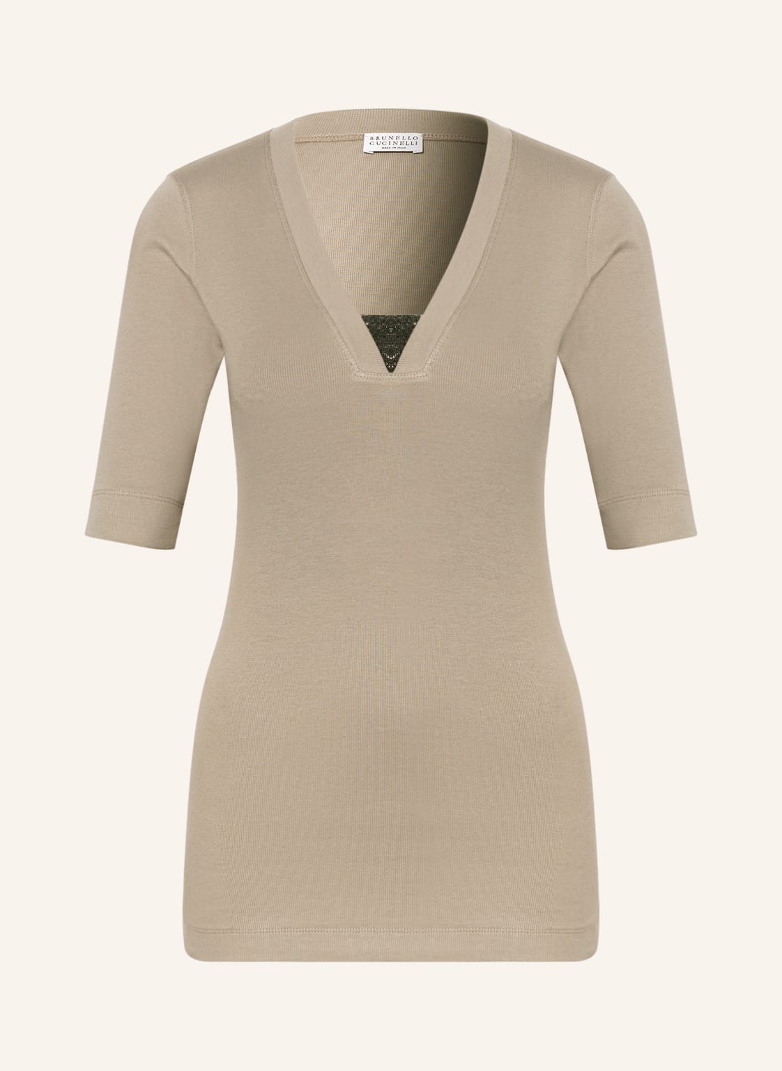 Image of Brunello Cucinelli T-Shirt Mit Schmucksteinbesatz beige