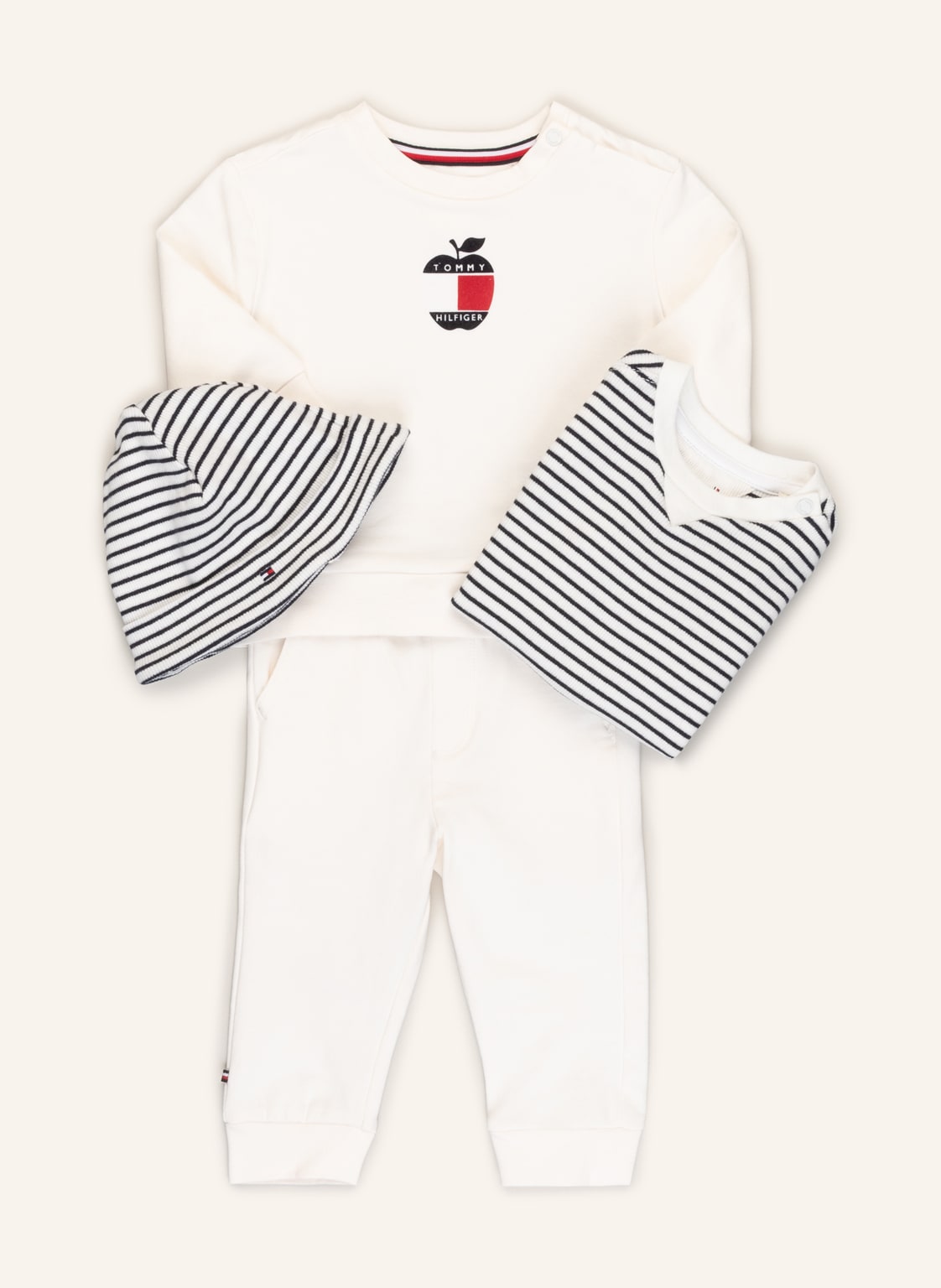 Image of Tommy Hilfiger Set: Sweatshirt, Sweathose, T-Shirt Und Mütze weiss