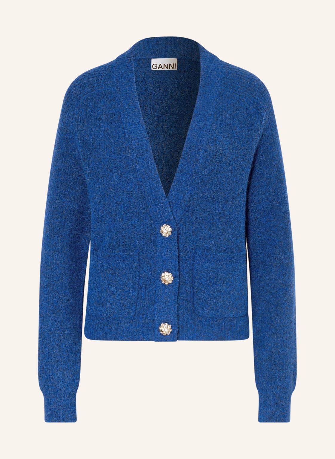 Image of Ganni Strickjacke Solid Mit Schmuckknöpfen blau
