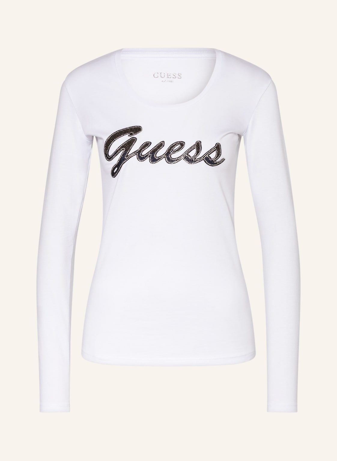 Image of Guess Longsleeve Adriana Mit Schmucksteinen weiss