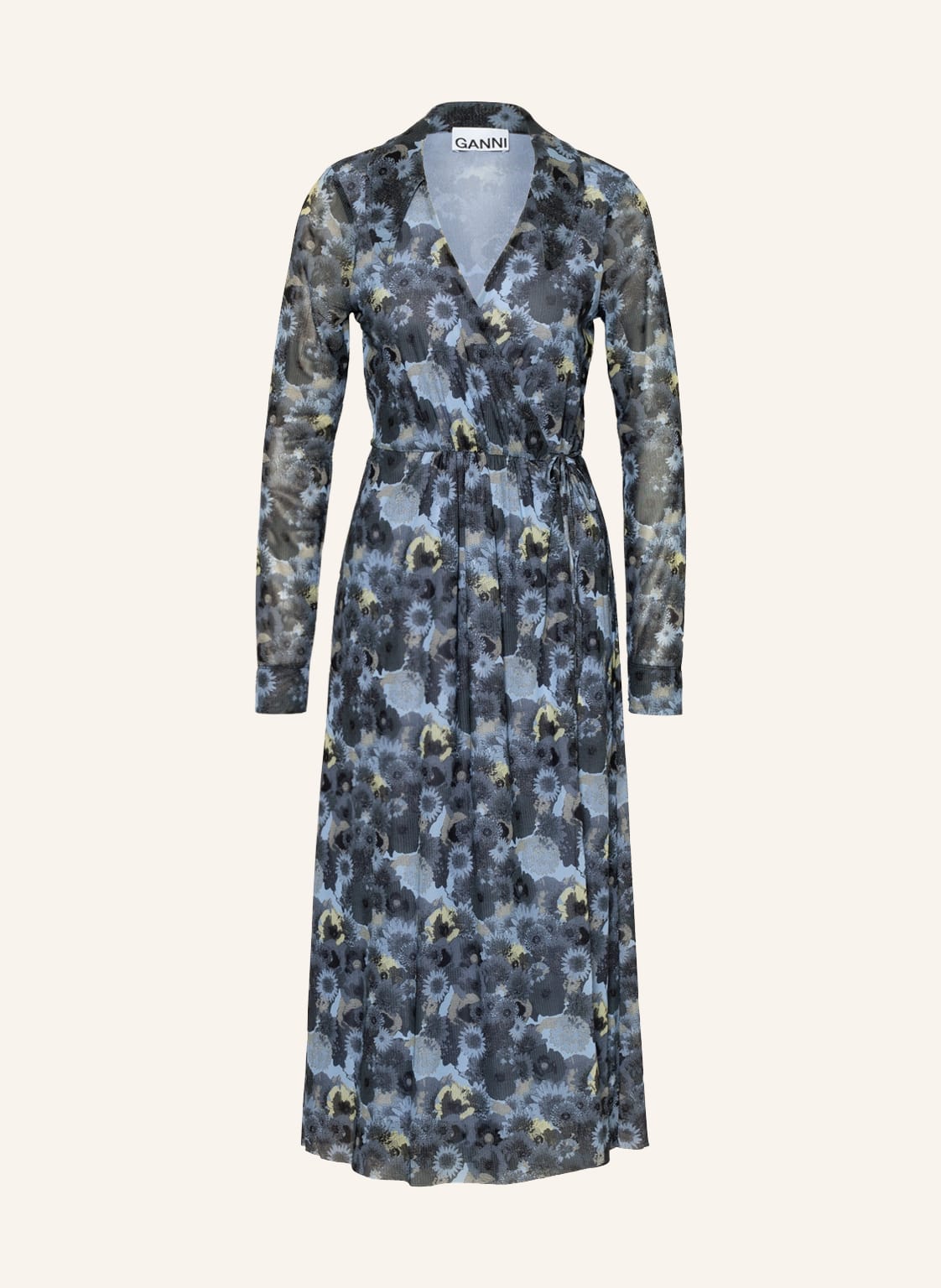 Image of Ganni Wickelkleid Aus Mesh blau