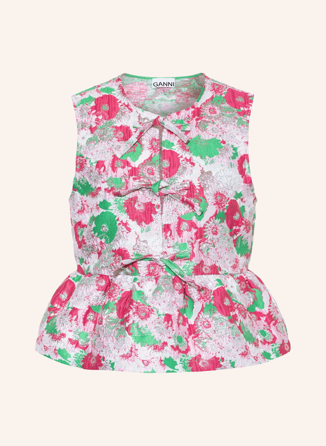 Image of Ganni Blusentop Aus Jacquard Mit Glitzergarn pink