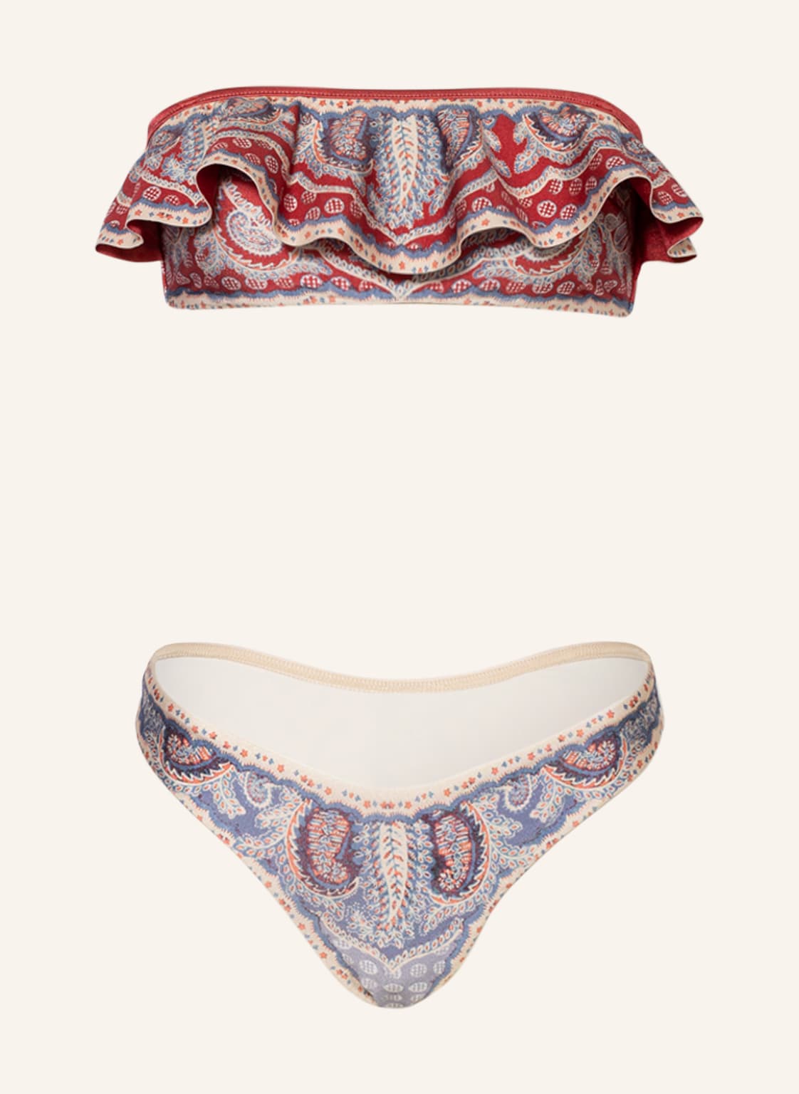 Image of Zimmermann Bandeau-Bikini Vit Frill grau