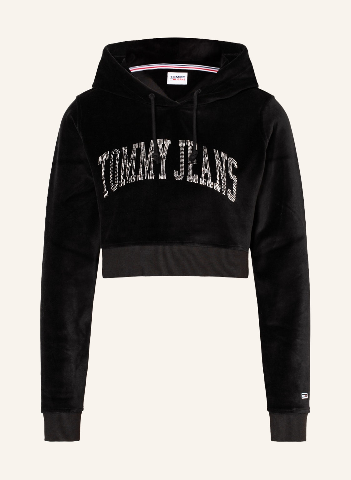 Image of Tommy Jeans Cropped-Hoodie Aus Samt Mit Schmucksteinen schwarz