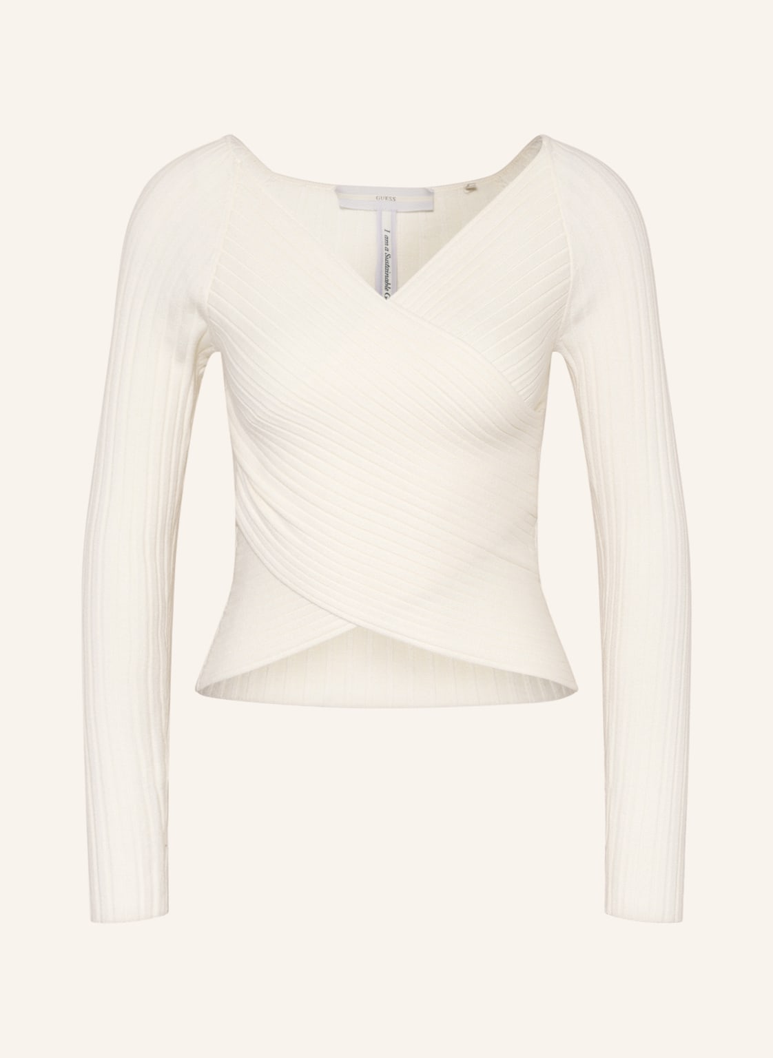 Image of Guess Cropped-Pullover Sabine In Wickeloptik weiss