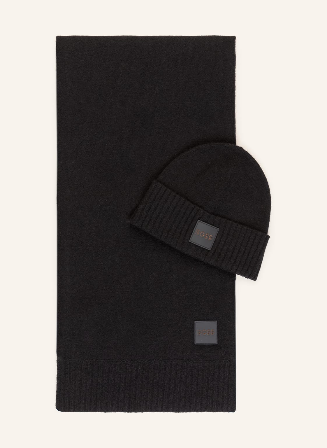 Image of Boss Set Andreas: Schal Und Mütze schwarz