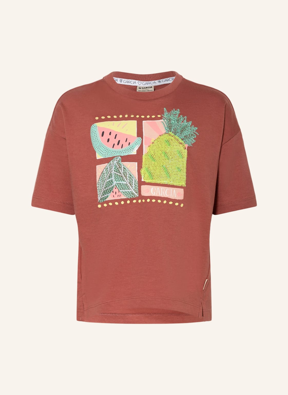 Image of Garcia T-Shirt Mit Pailletten braun
