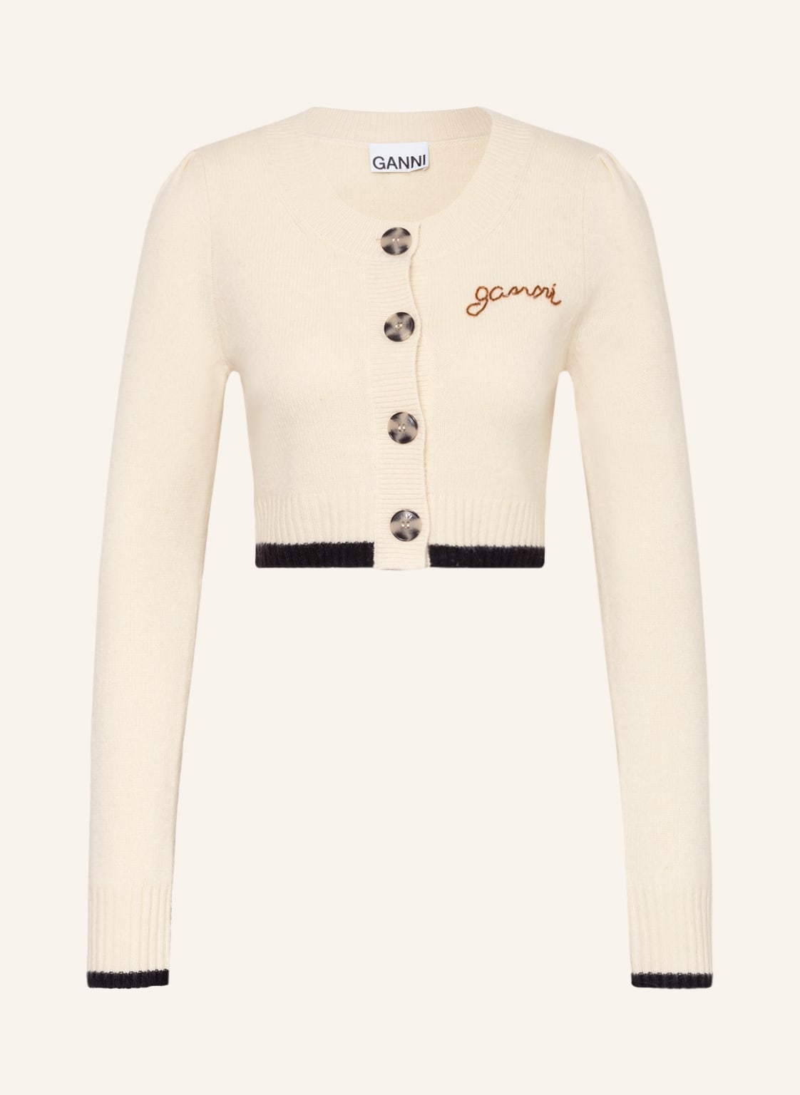 Image of Ganni Cropped-Strickjacke Mit Cashmere Und Perlen beige