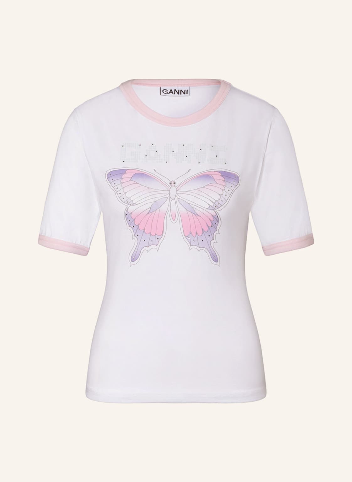 Image of Ganni T-Shirt Mit Schmucksteinen weiss