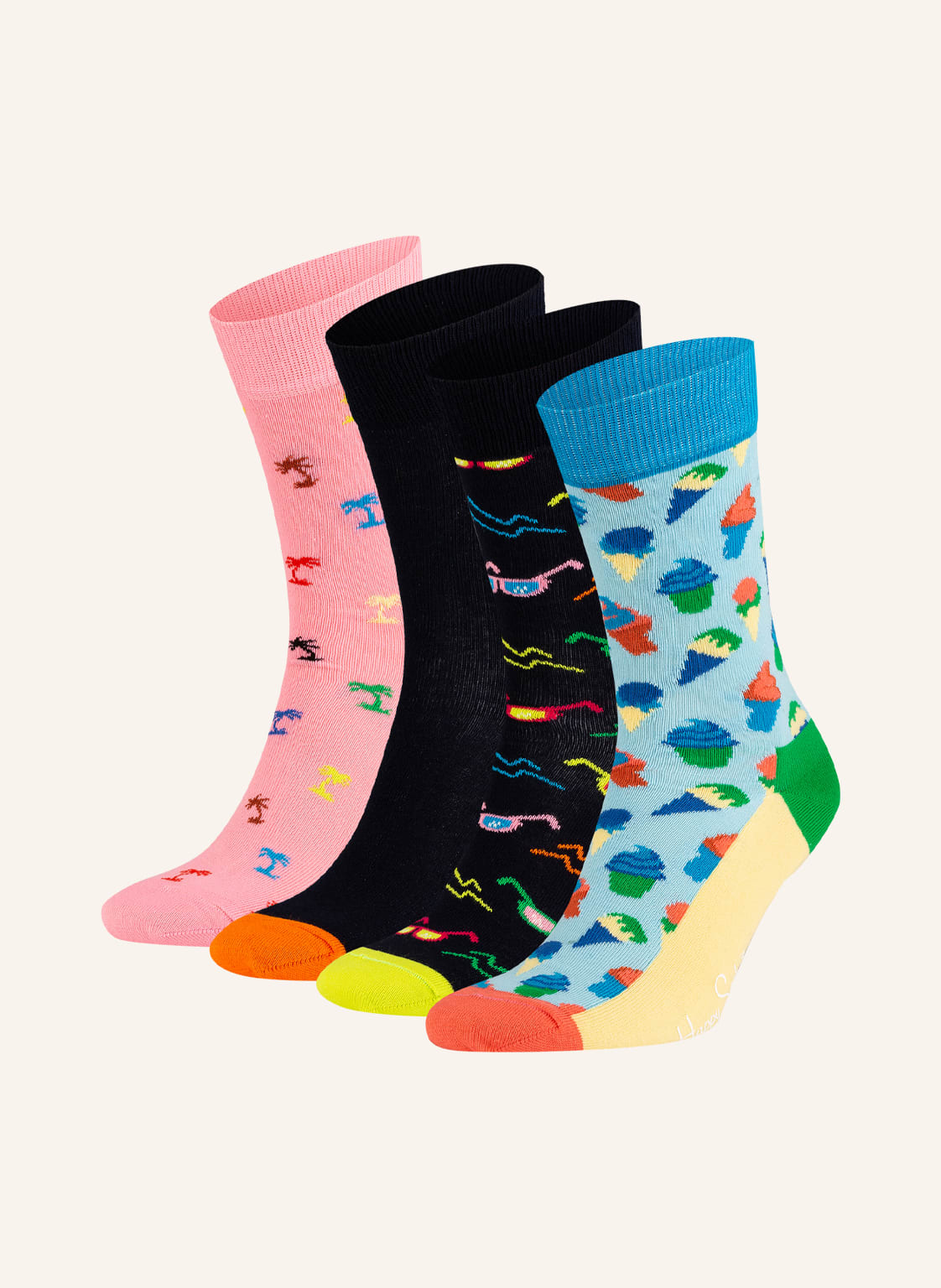Image of Happy Socks 4er-Pack Socken Tropical Day Mit Geschenkbox schwarz