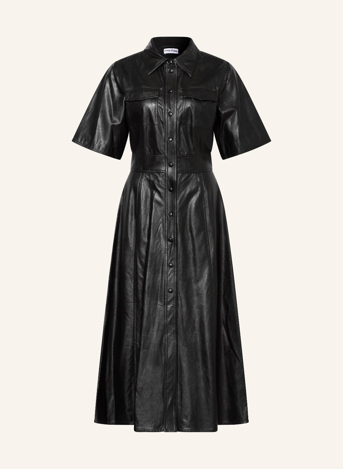 Image of Stand Studio Hemdblusenkleid Nahara In Lederoptik schwarz