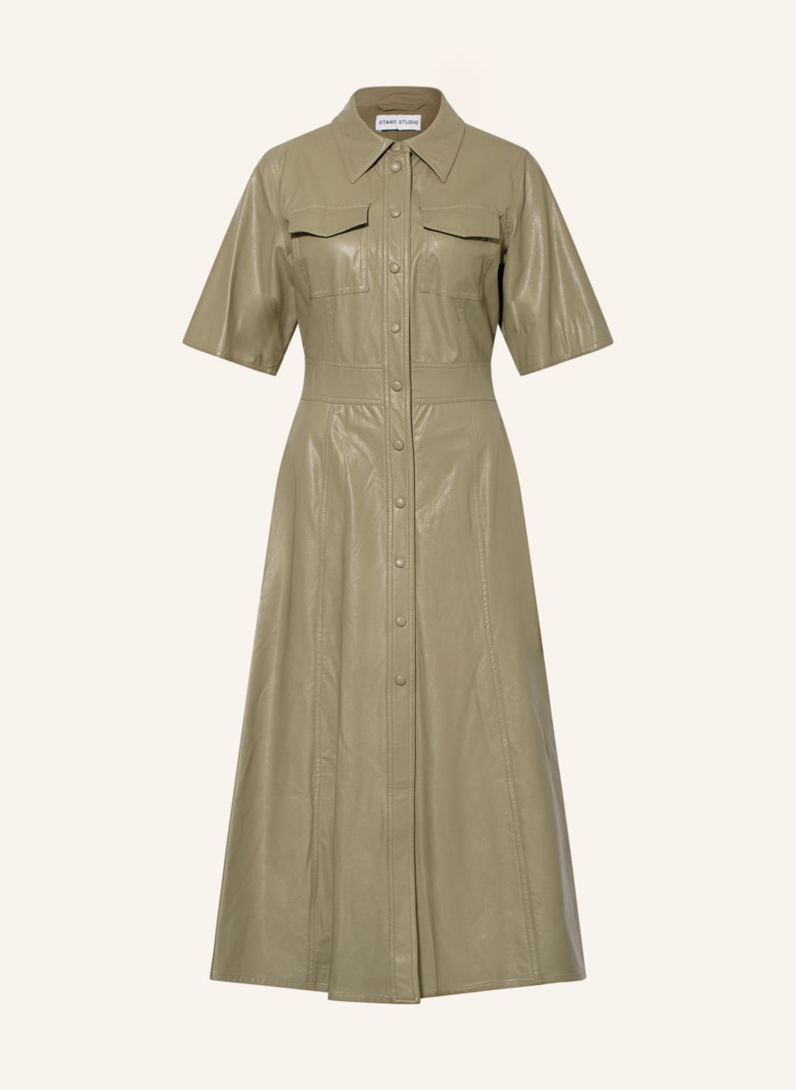 Image of Stand Studio Hemdblusenkleid Nahara In Lederoptik gruen
