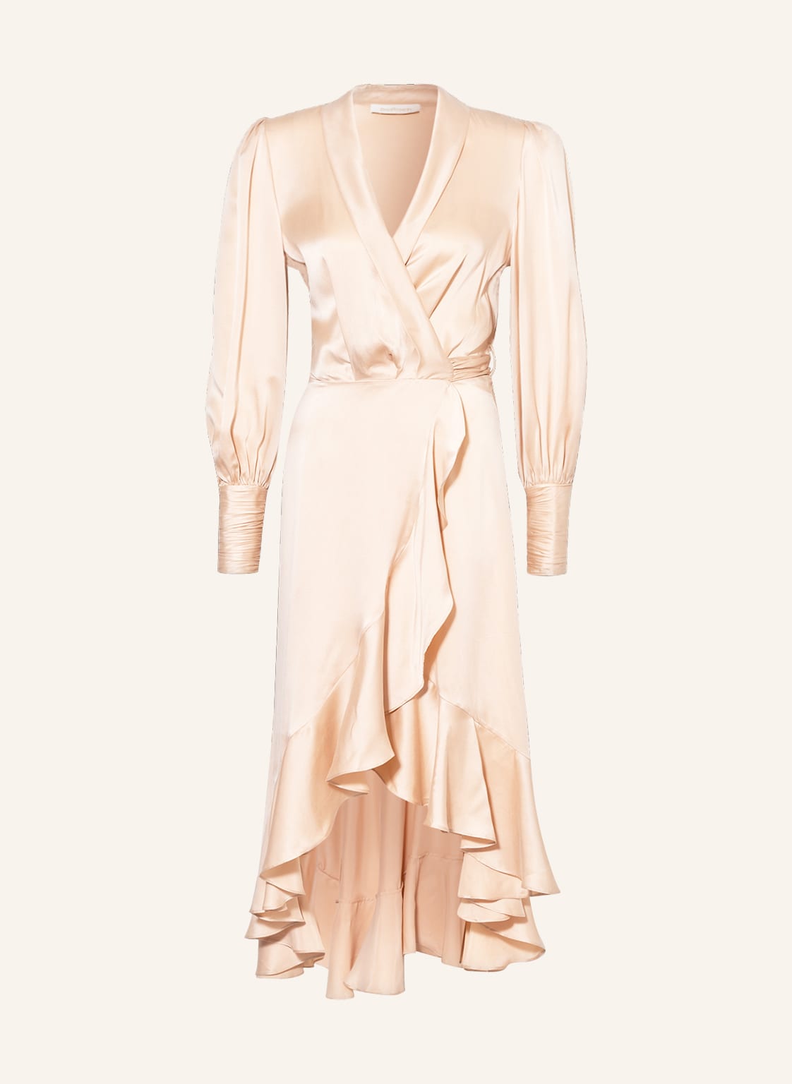 Image of Zimmermann Seidenkleid In Wickeloptik beige