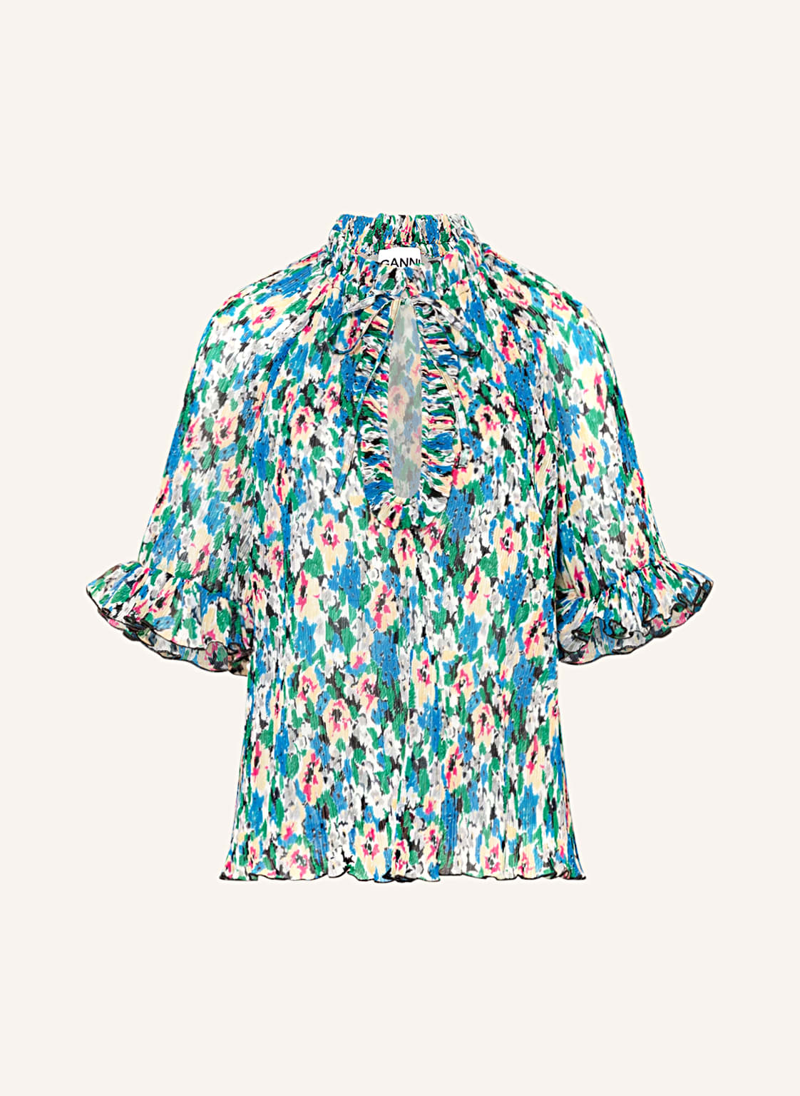 Image of Ganni Plisseebluse Mit 3/4-Arm blau