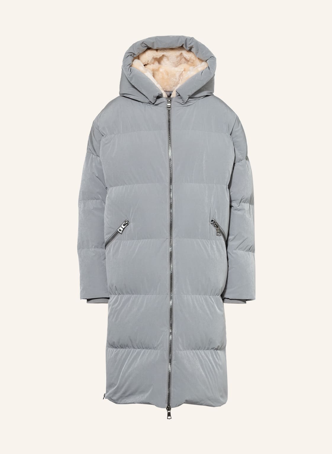 Image of Blonde No.8 Steppmantel Ice Mit Kunstfellbesatz grau