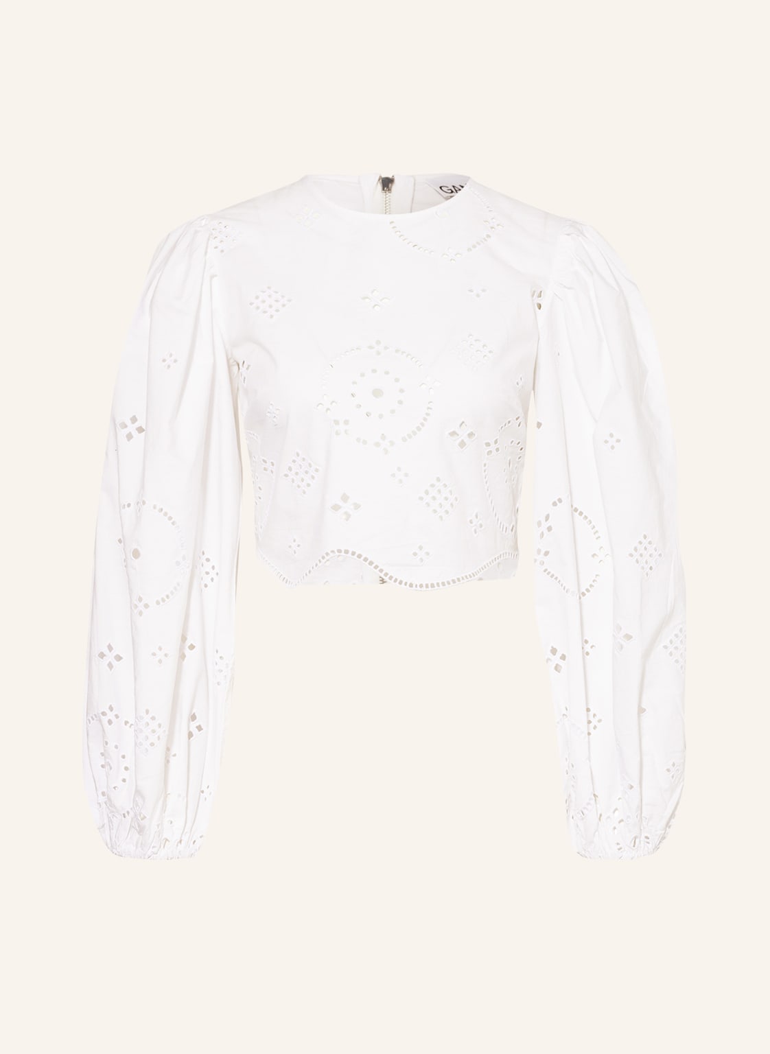 Image of Ganni Cropped-Blusenshirt Mit Lochspitze weiss
