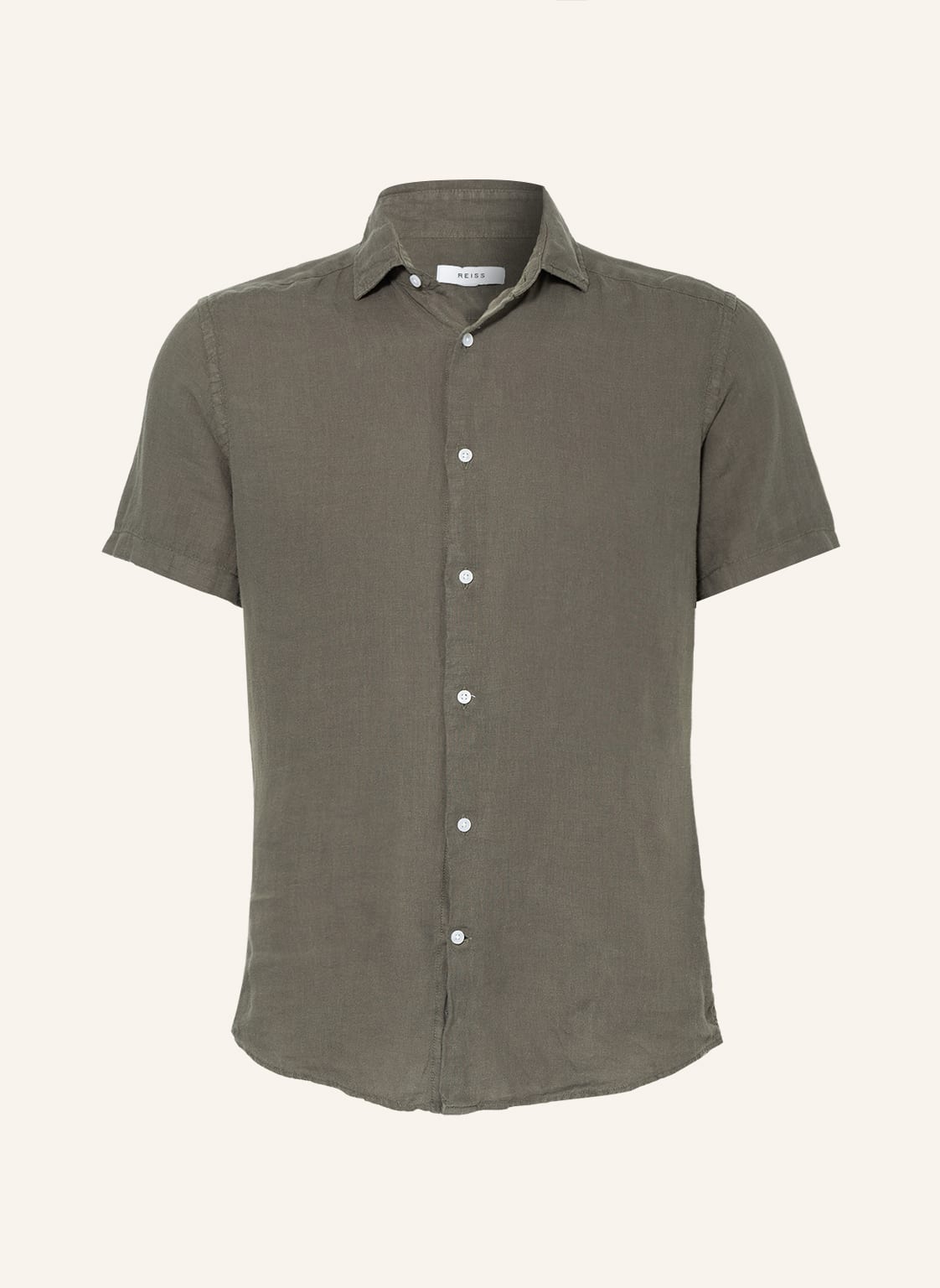 Image of Reiss Kurzarm-Hemd Holiday Slim Fit Aus Leinen gruen