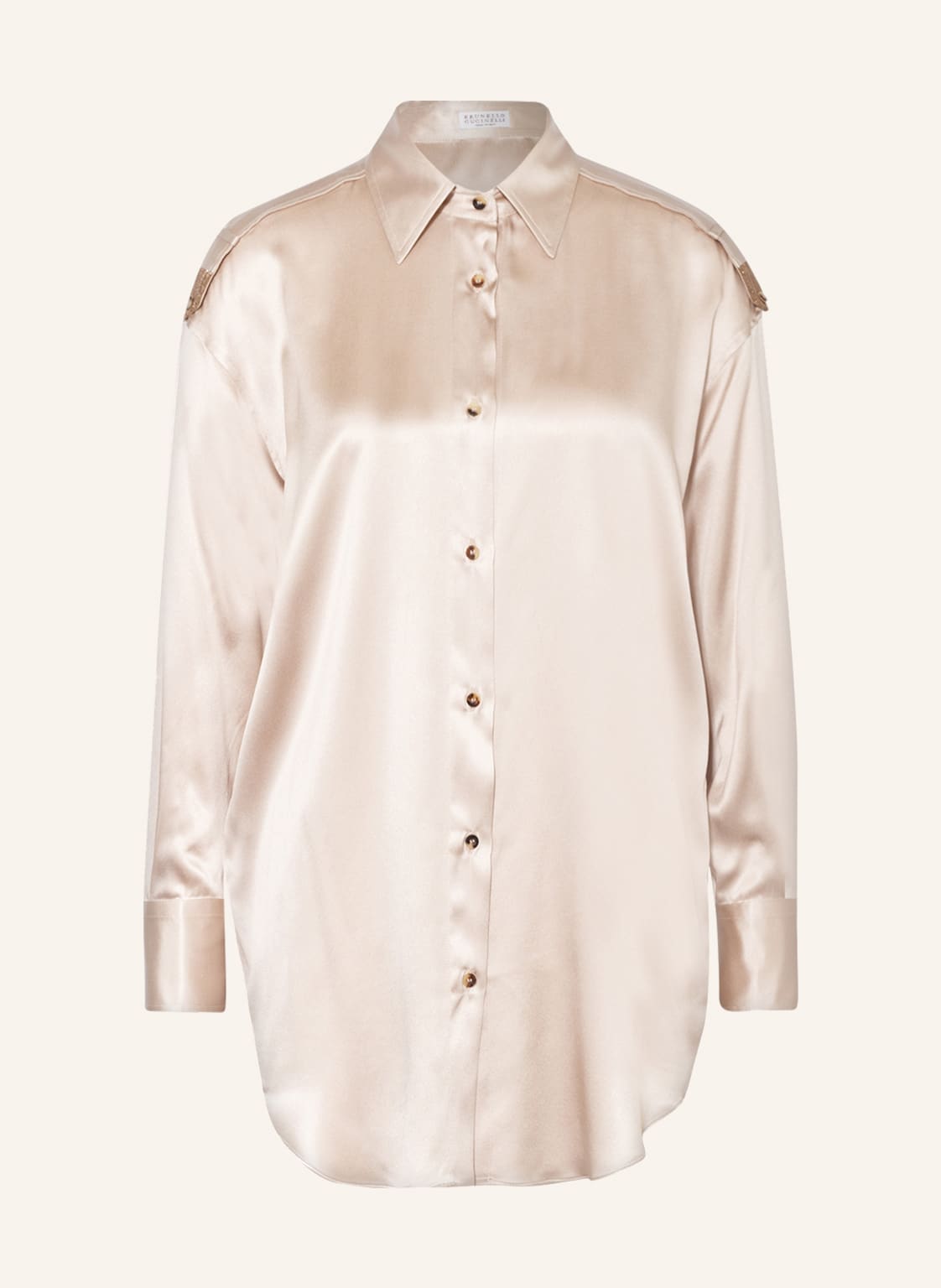 Image of Brunello Cucinelli Hemdbluse Aus Seide Mit Schmucksteinen grau