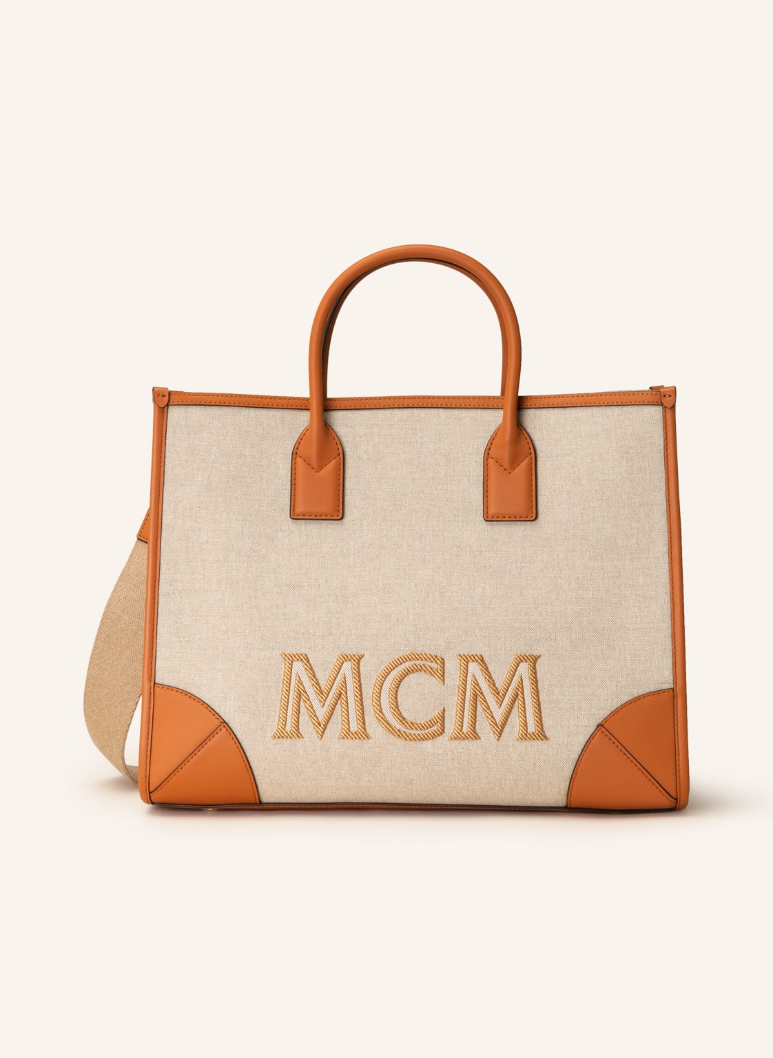 Image of Mcm Handtasche München Large Mit Pouch braun