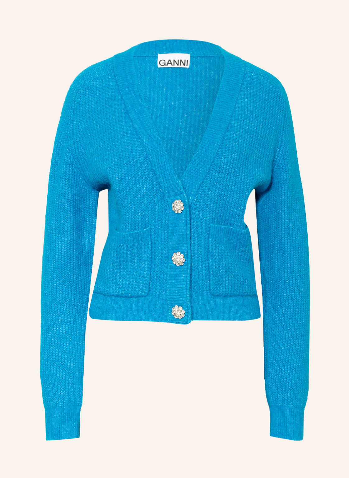 Image of Ganni Strickjacke Mit Alpaka blau