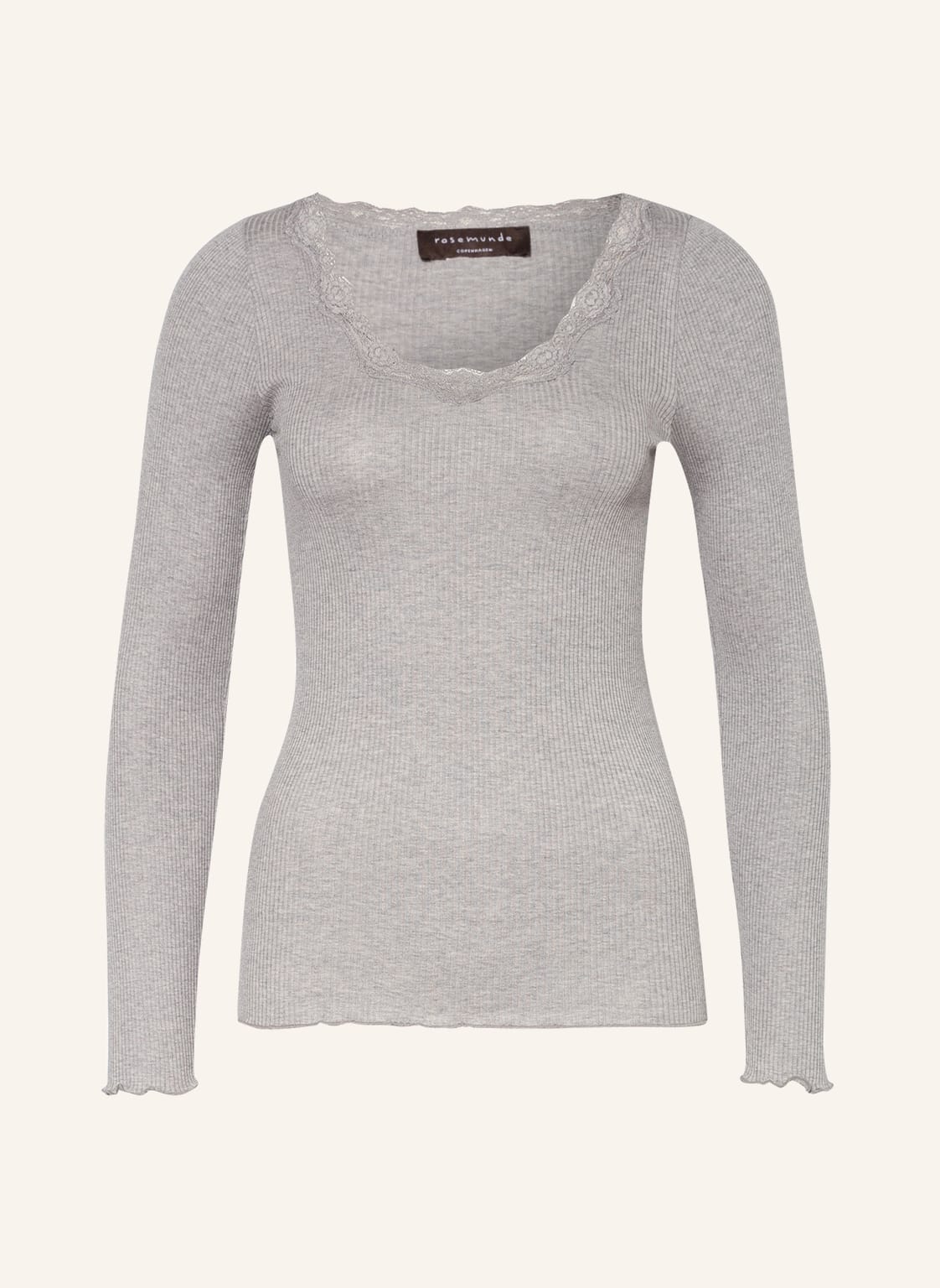 Image of Rosemunde Longsleeve Babette Aus Seide Mit Spitzenbesatz grau