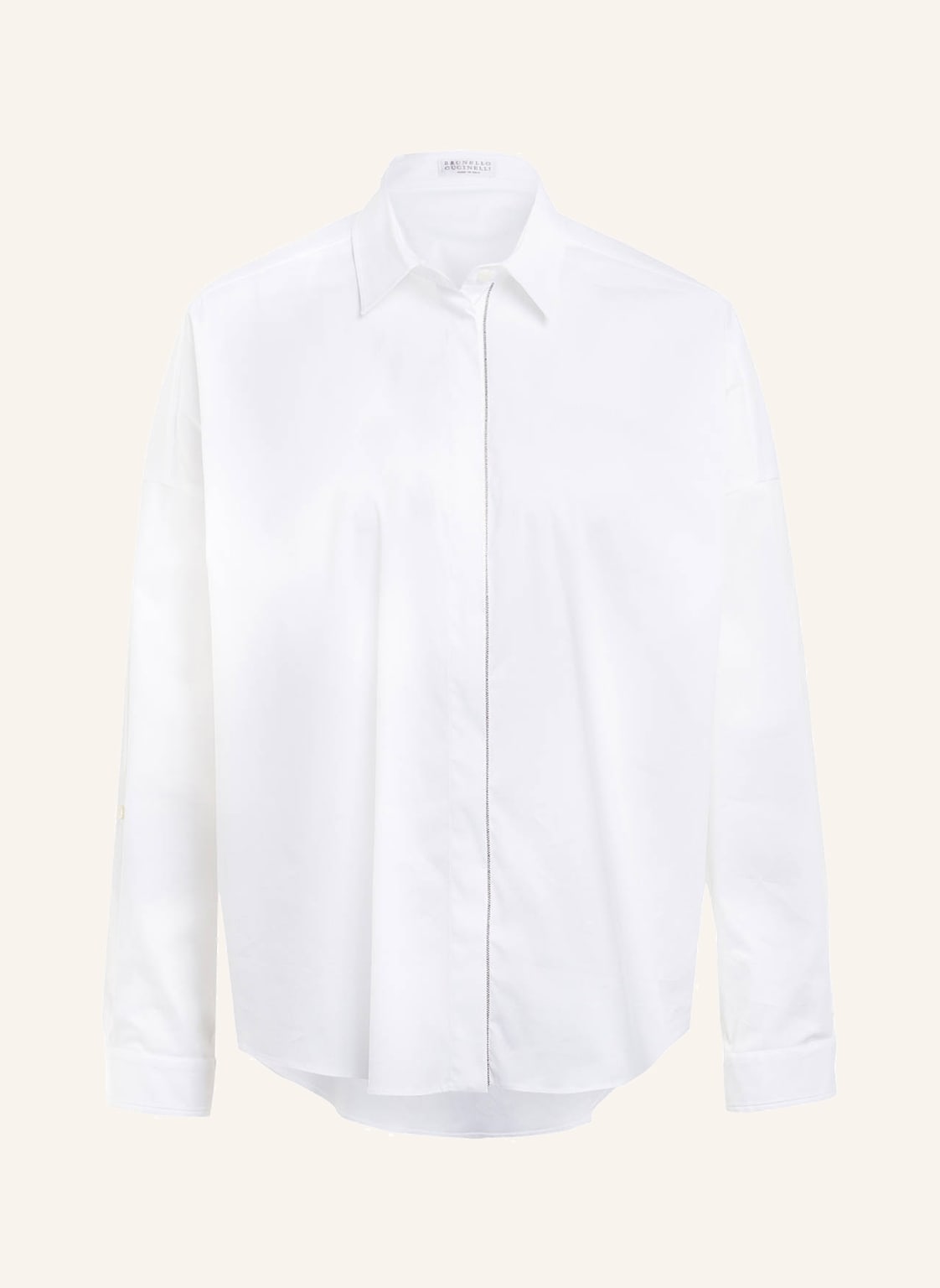 Image of Brunello Cucinelli Oversized-Hemdbluse Mit Schmucksteinen weiss