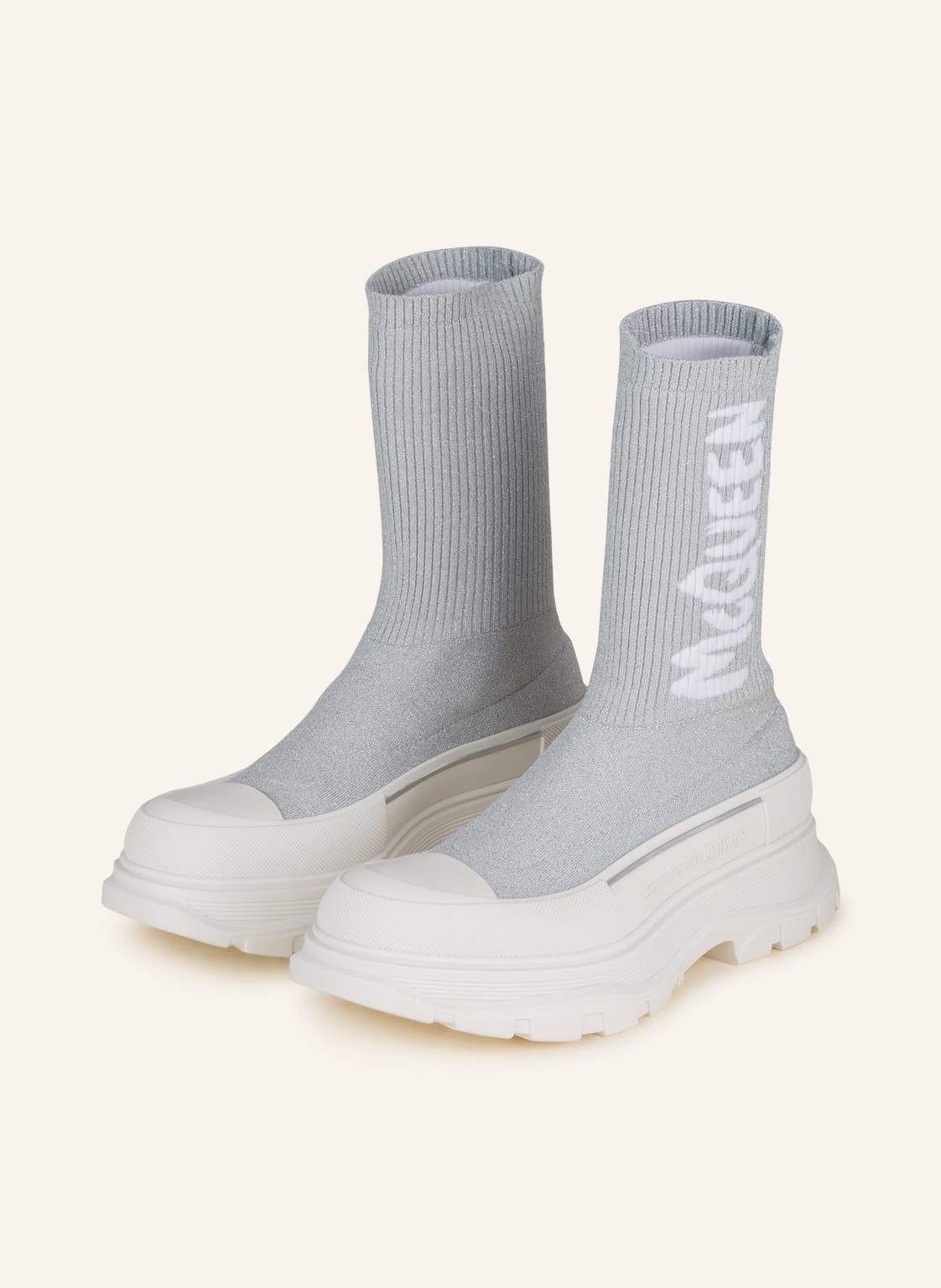 Image of Alexander Mcqueen Hightop-Sneaker Tread Slick Mit Glitzergarn weiss