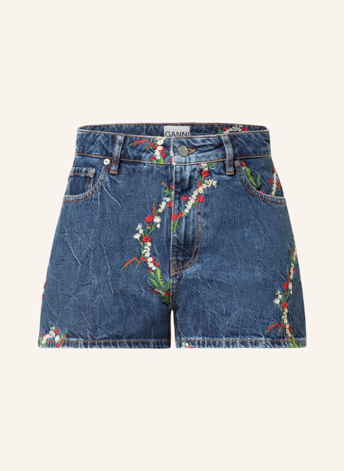 Image of Ganni Jeansshorts Mit Stickereien blau