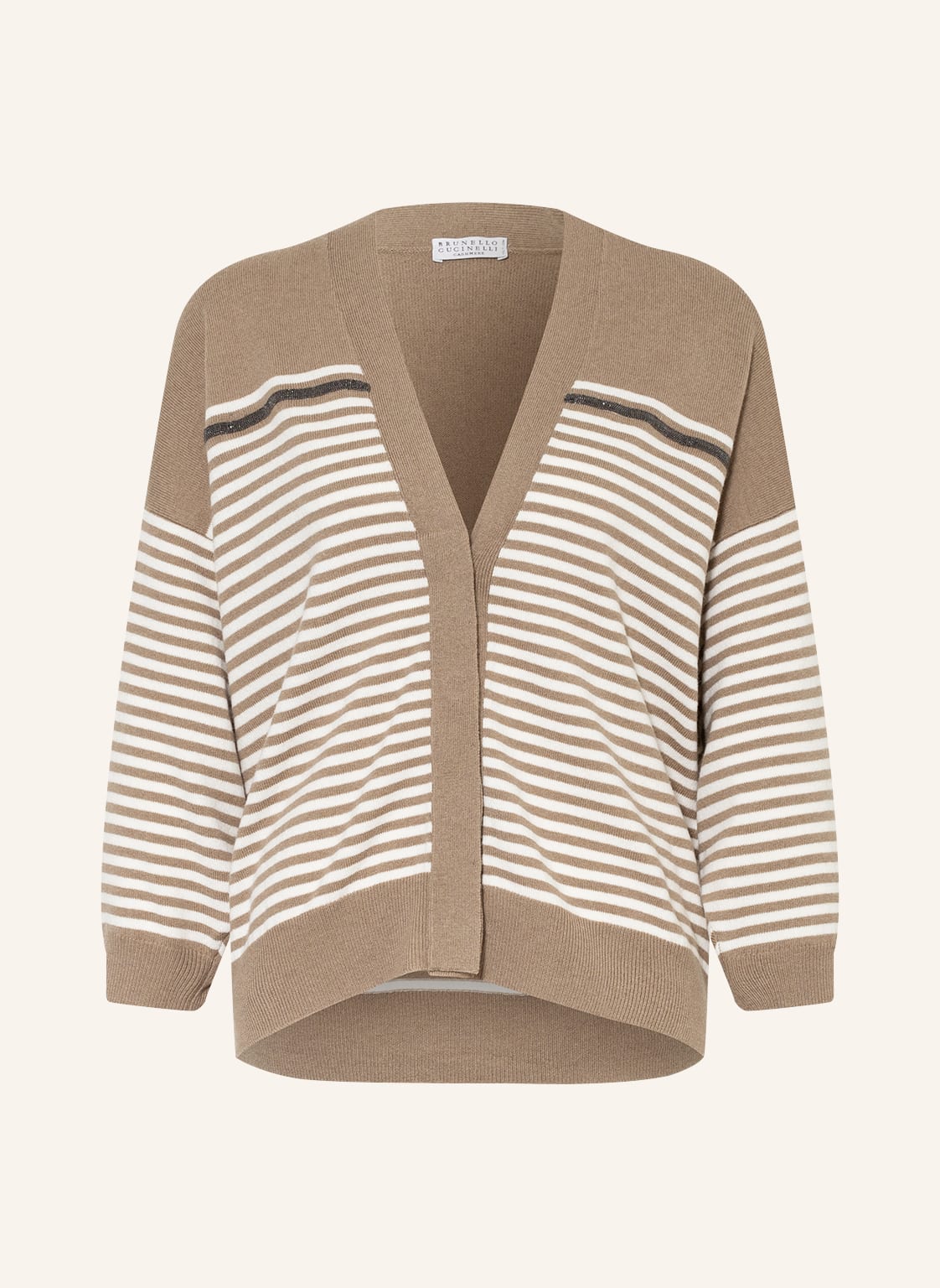 Image of Brunello Cucinelli Oversized-Strickjacke Mit Schmucksteinen Und Cashmere beige