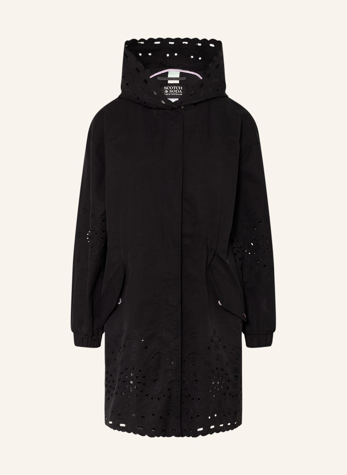 Image of Scotch & Soda Oversized-Parka Mit Lochstickereien schwarz