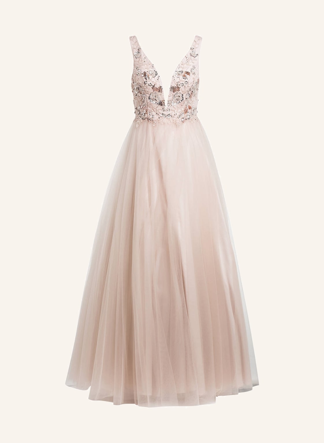 Image of Unique Abendkleid Mit Pailletten- Und Schmucksteinbesatz beige