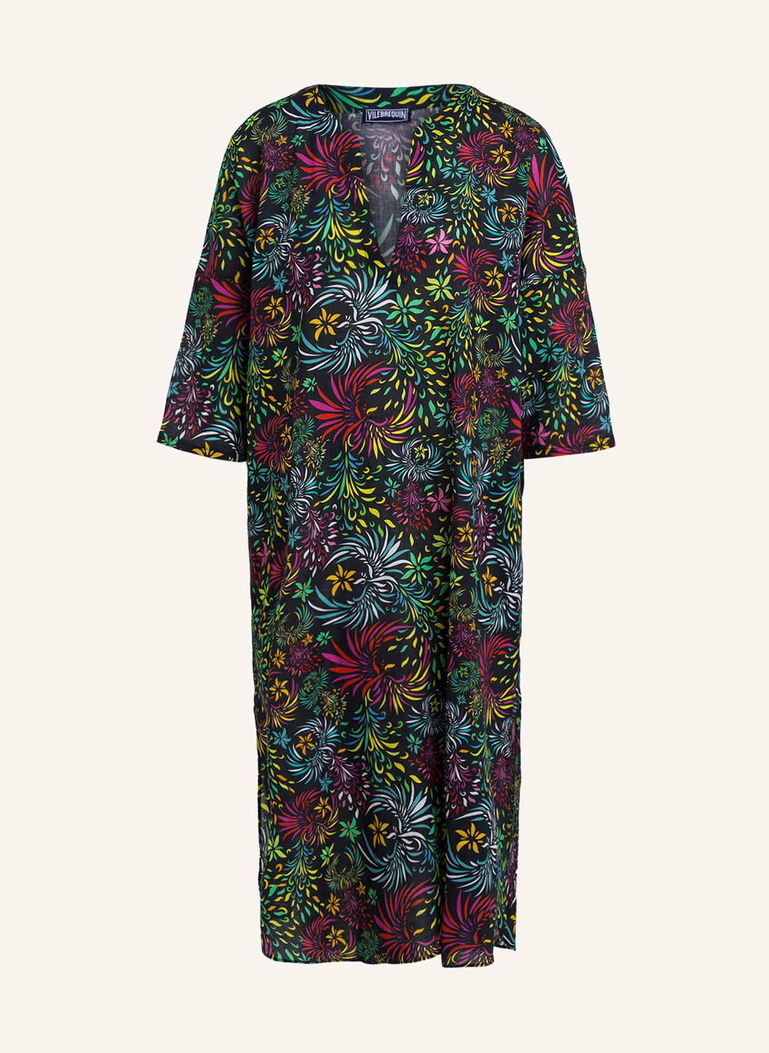 Image of Vilebrequin Tunika Evening Birds Mit Leinen schwarz